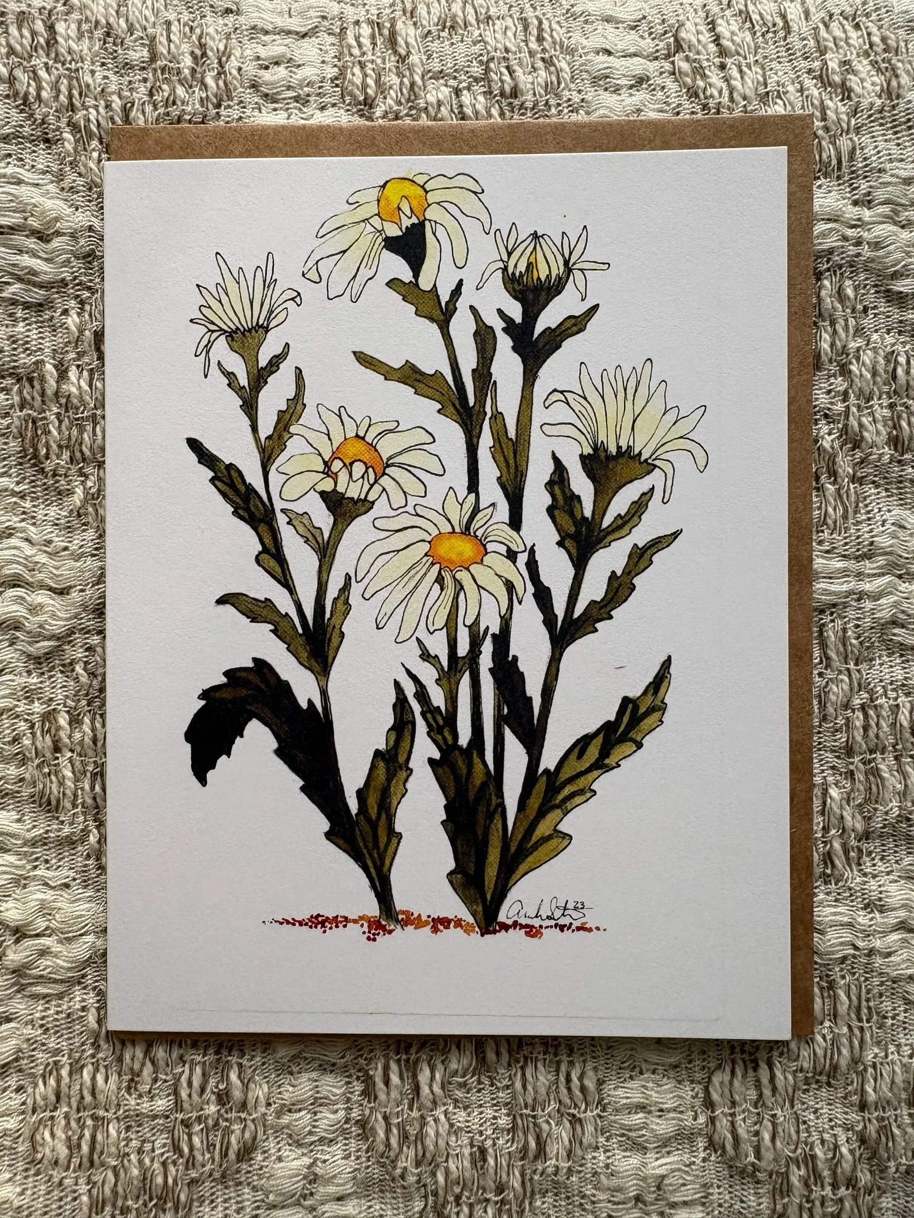 Daisy Watercolor Blank Greeting Card 4x5