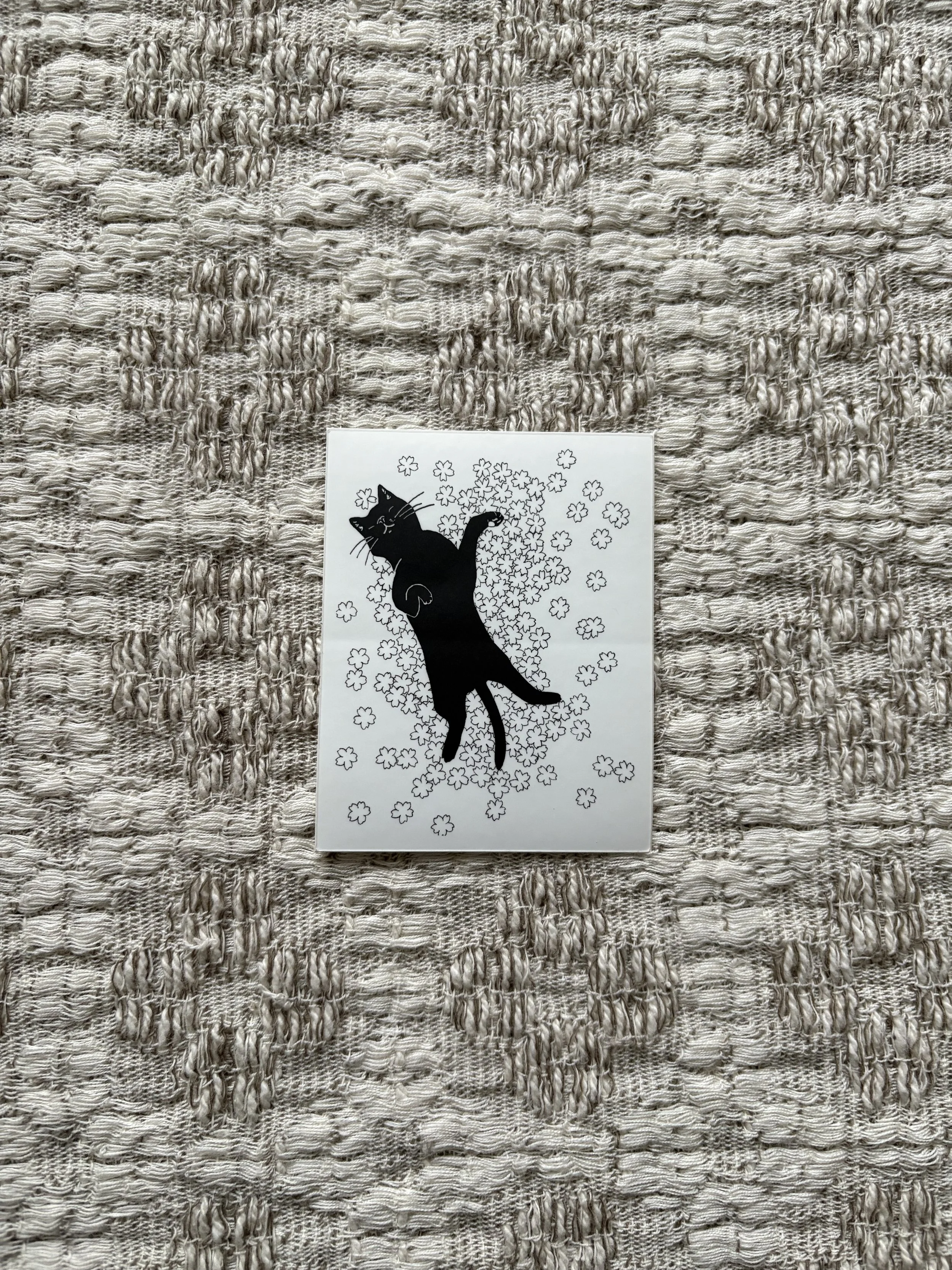 Cherry Blossom Cat Linocut Vinyl Sticker