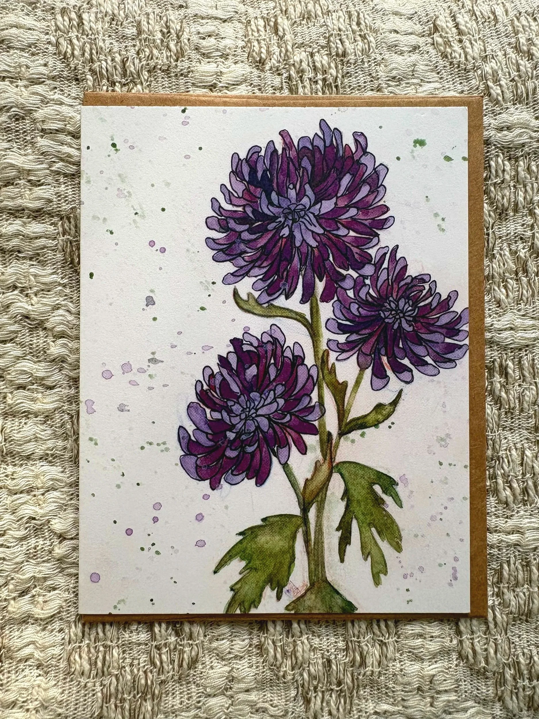 Chrysanthemum Watercolor Blank Greeting Card 4x5