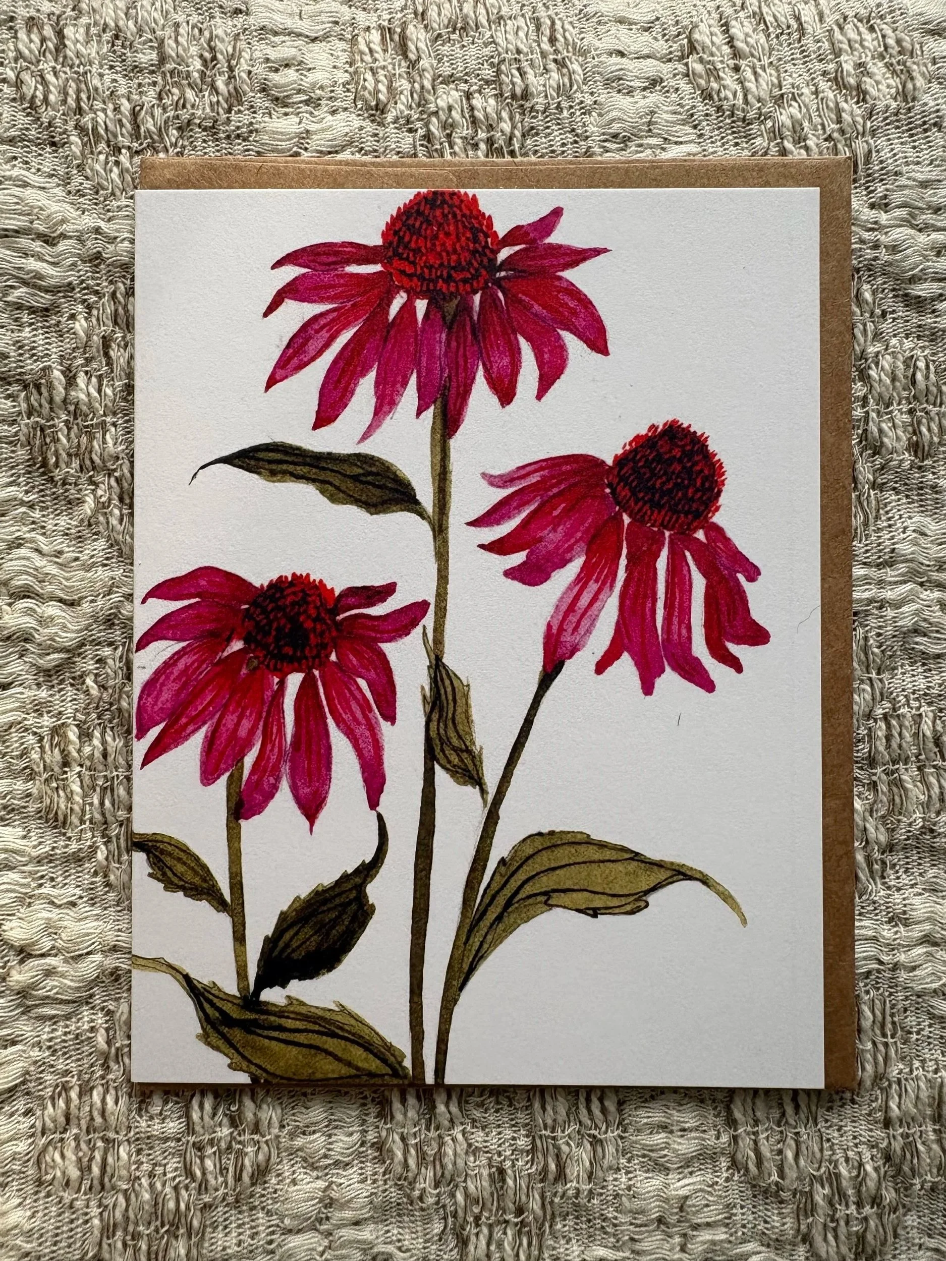 Echinacea Watercolor Blank Greeting Card 4x5