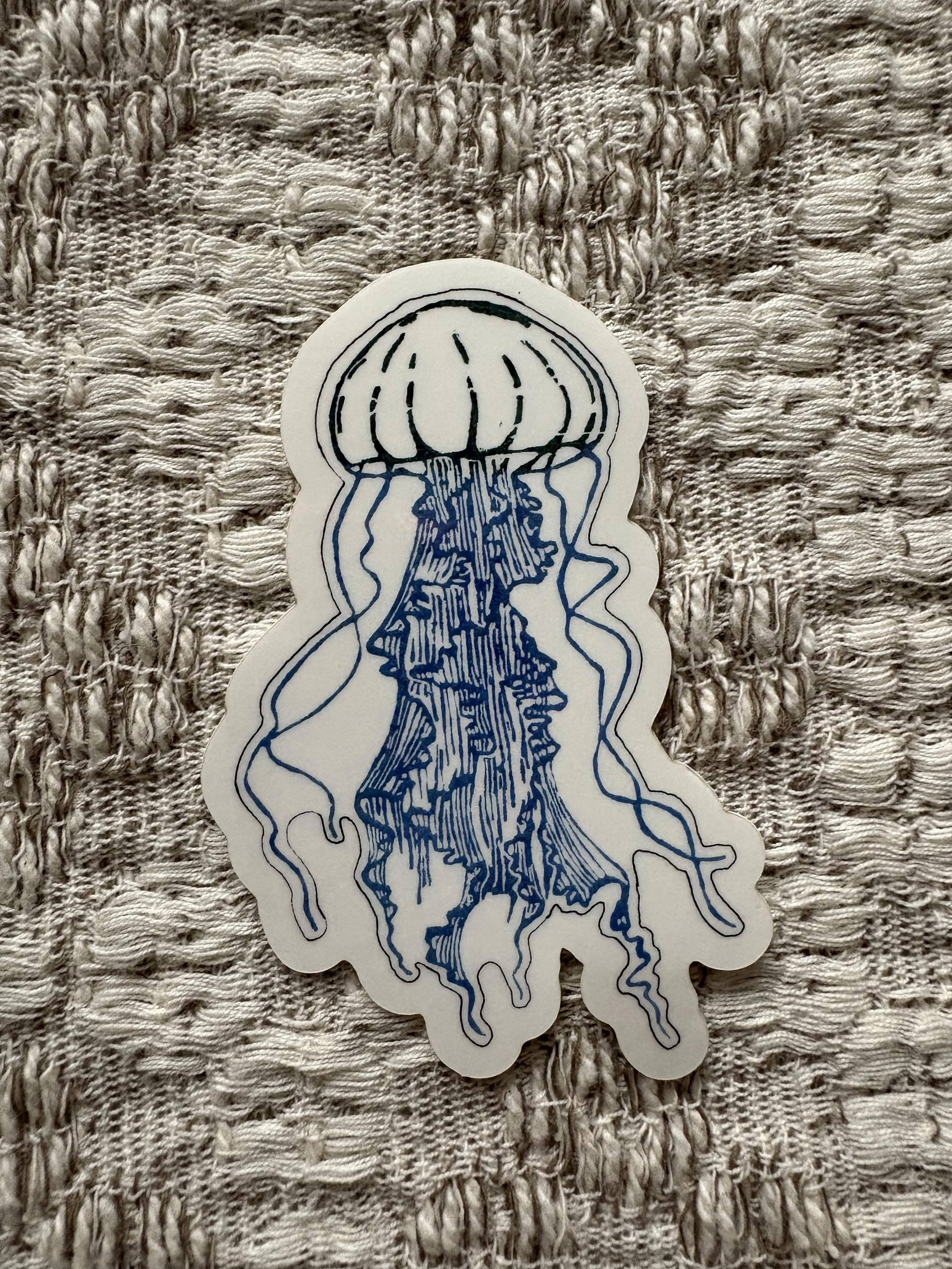 Linocut Jellyfish Vinyl Sticker