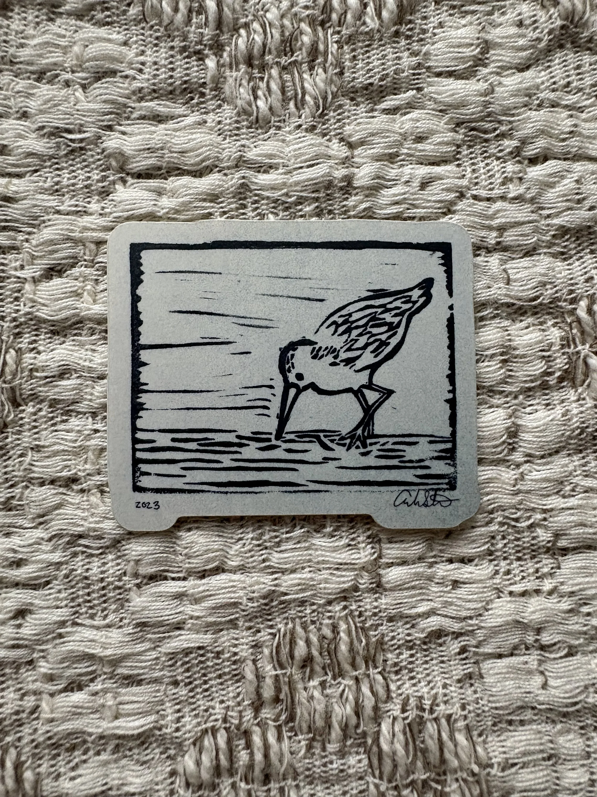 Sandpiper Linocut Vinyl Sticker