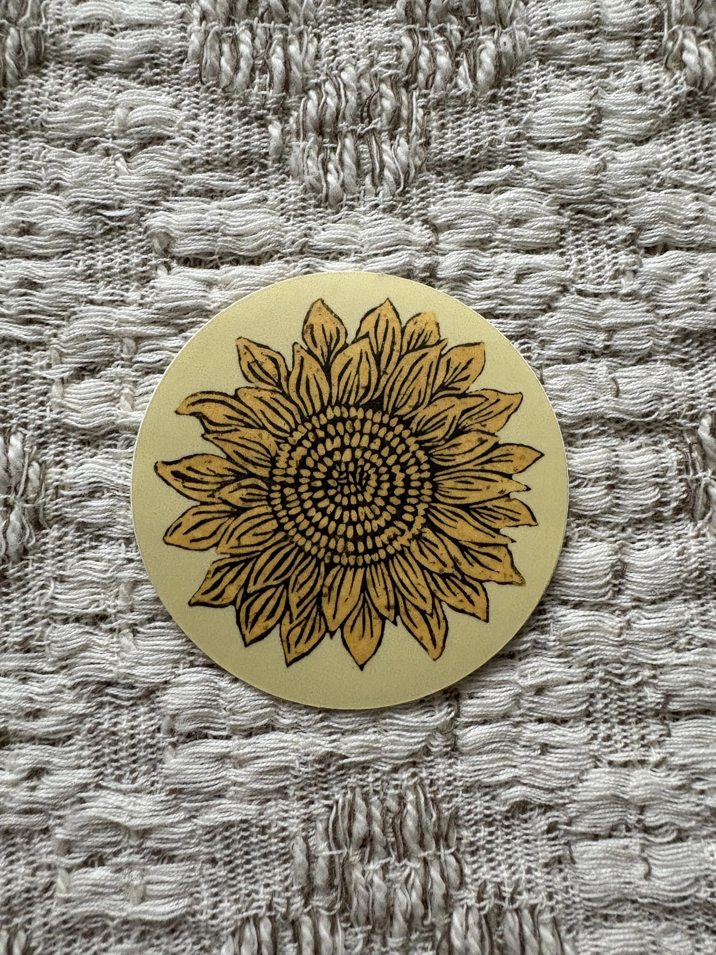 Sunflower Linocut Vinyl Sticker