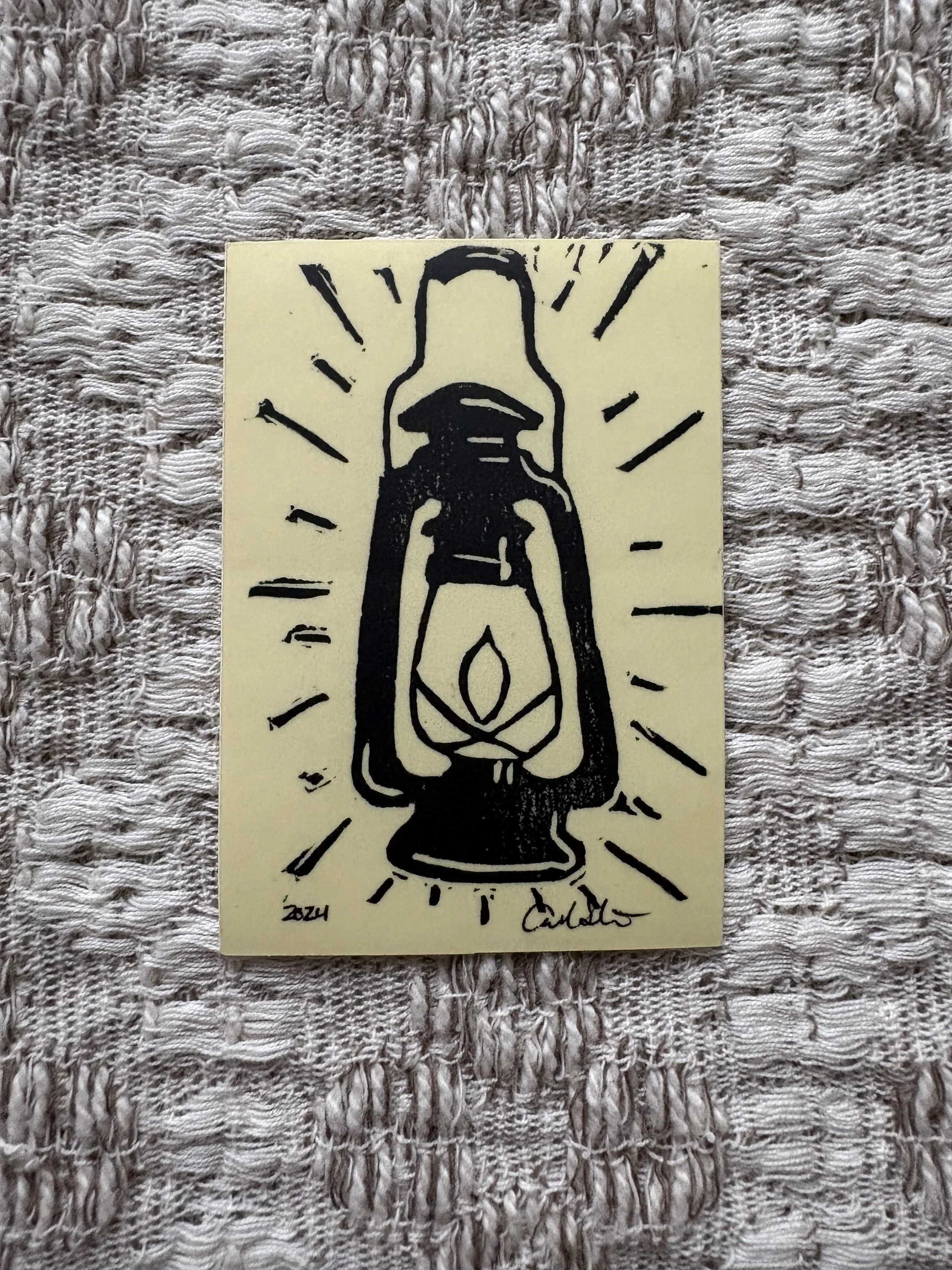 Lantern Linocut Vinyl Sticker