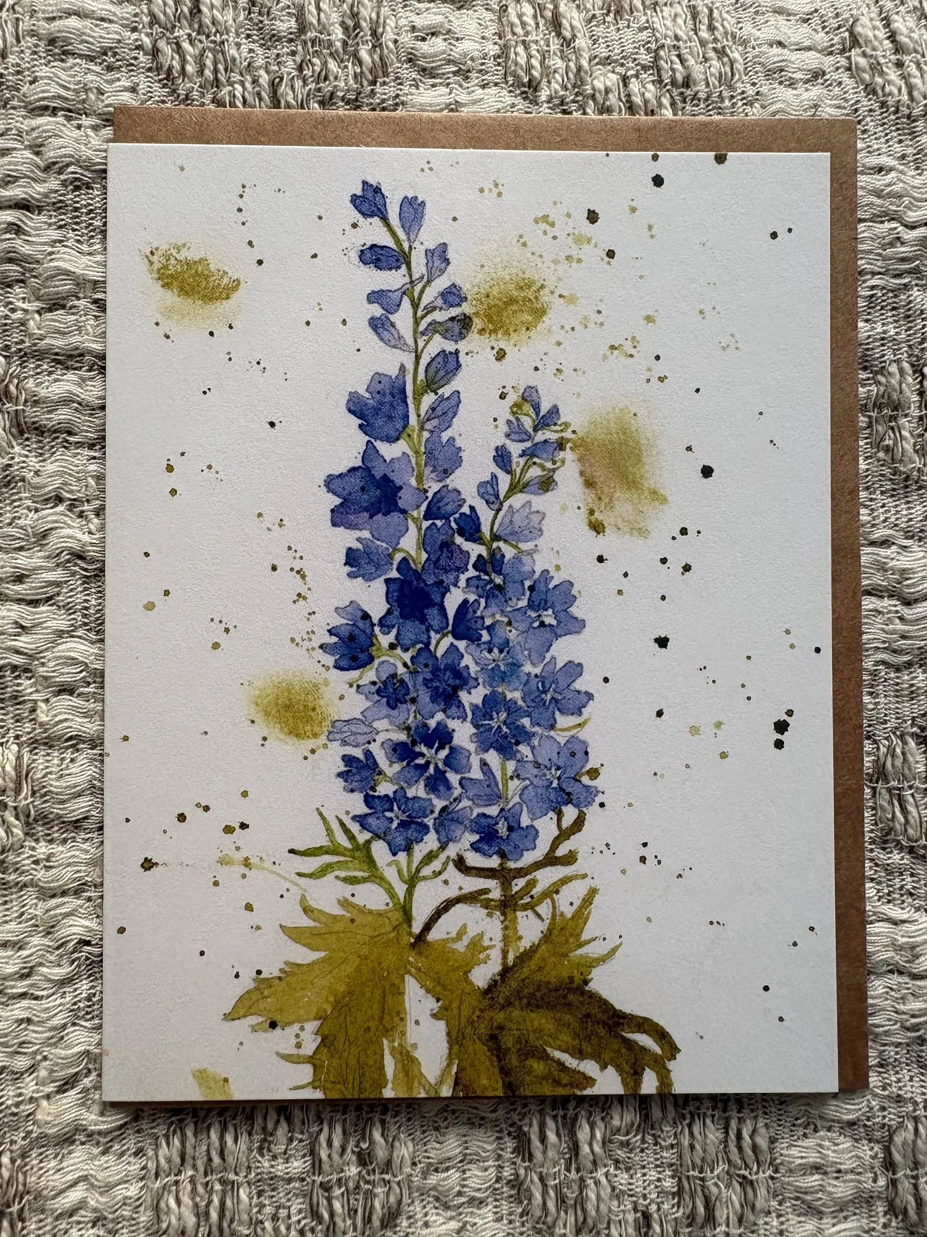 Delphinium Watercolor Blank Greeting Card-4x5