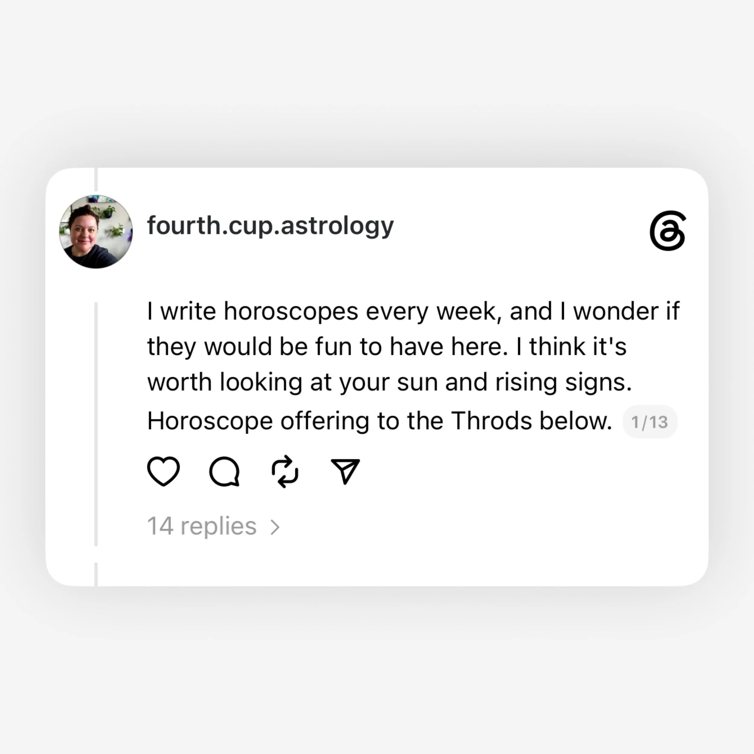 Trying a new mini horoscope delivery system on threads! As always, the full horoscopes are on Substack. So many options!
#astrologylovers #astrologyinstagram #astrologygirlies #mercuryincancer #horoscopes