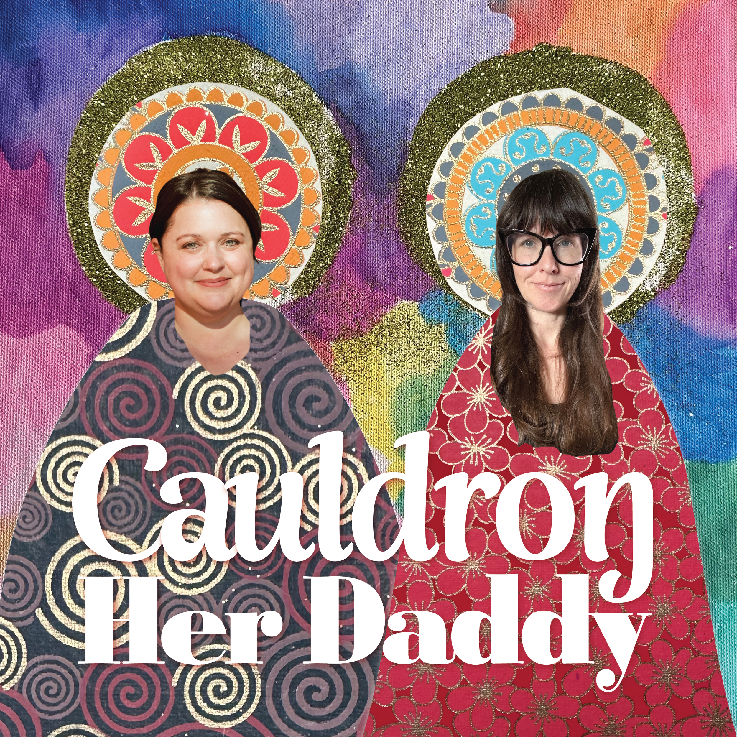 Meredith Holley and Sarai Johnson dressed as goddesses for the Cauldron Her Daddy Podcast Cover