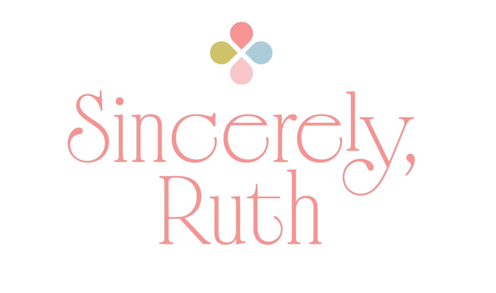Sincerely, Ruth logo design variations with soft pastel color palette loosely imitating an envelope.