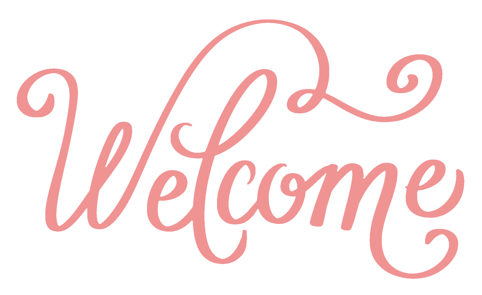 Pink cursive text that says "Welcome" with decorative swirls.