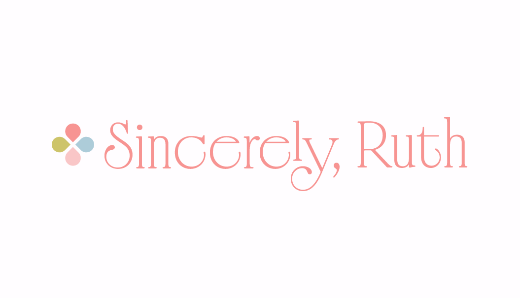 Sincerely, Ruth logo design variations with soft pastel color palette loosely imitating an envelope.