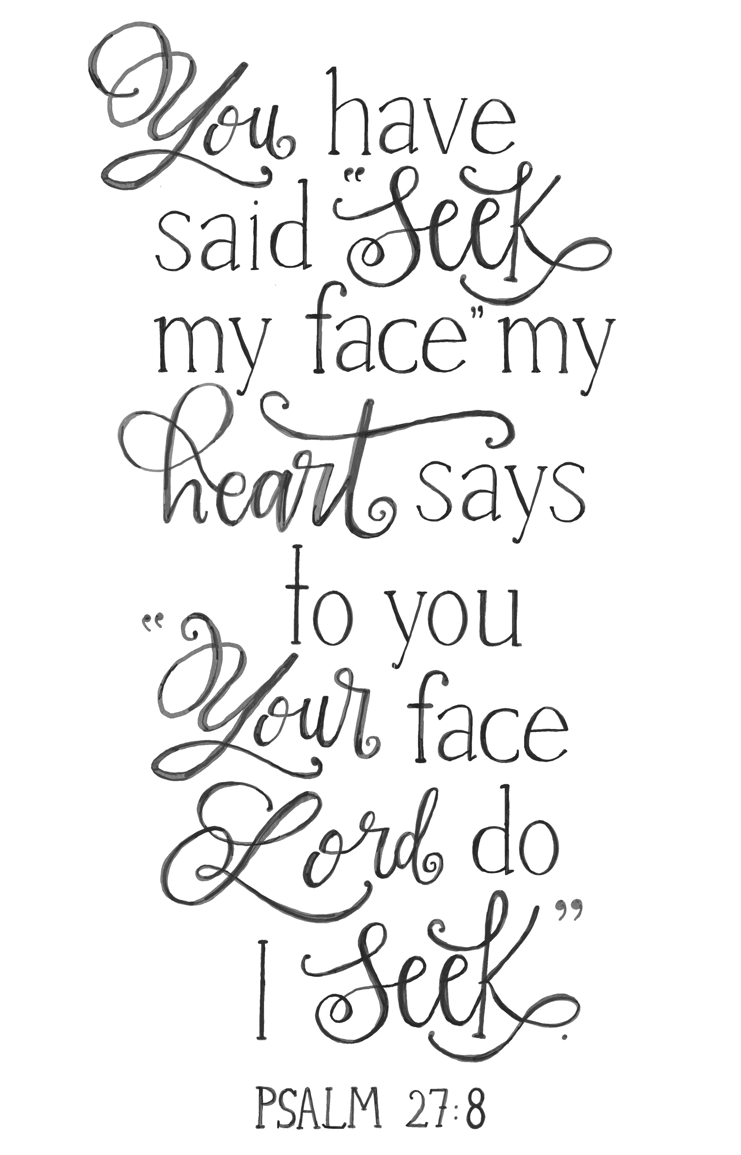 Hand-lettered scripture typography featuring Psalm 27:8.