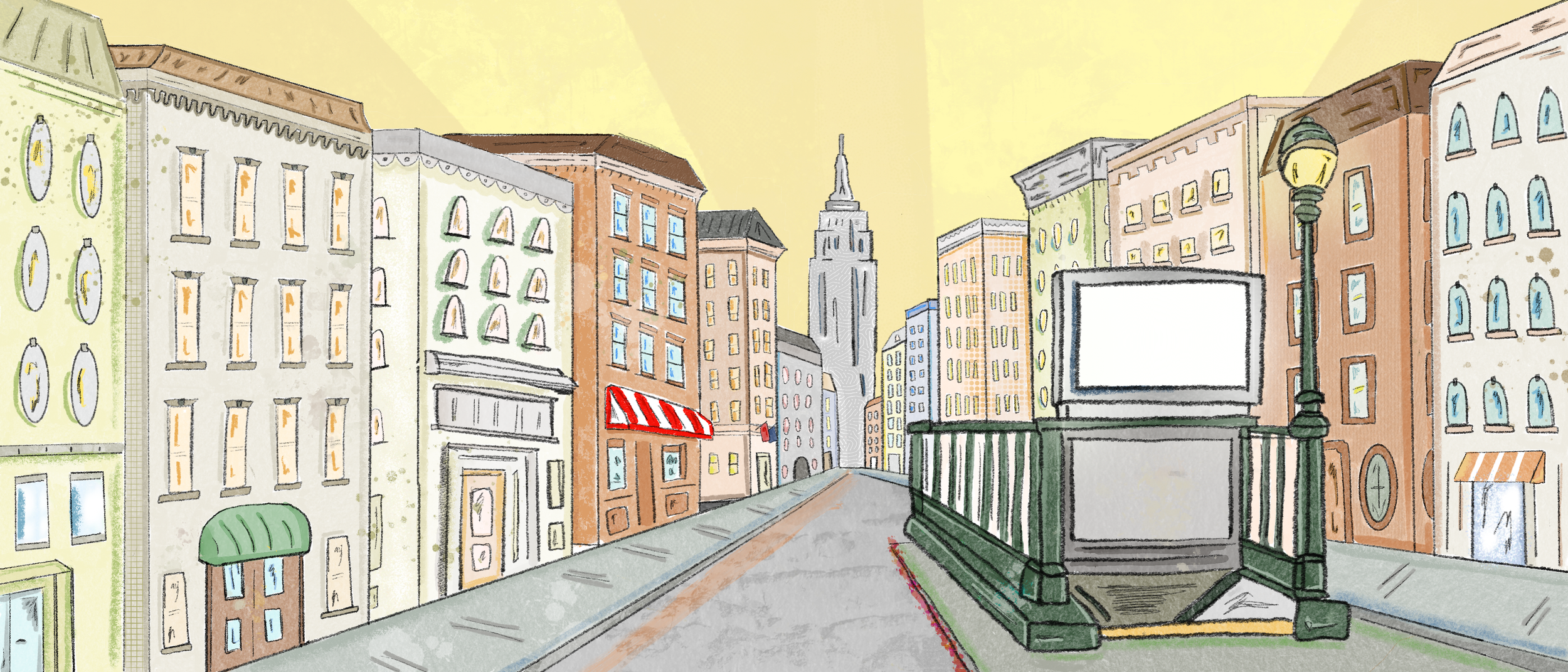 CD design featuring a hand-illustrated city street scene created as part of a cohesive album packaging and visual identity project.