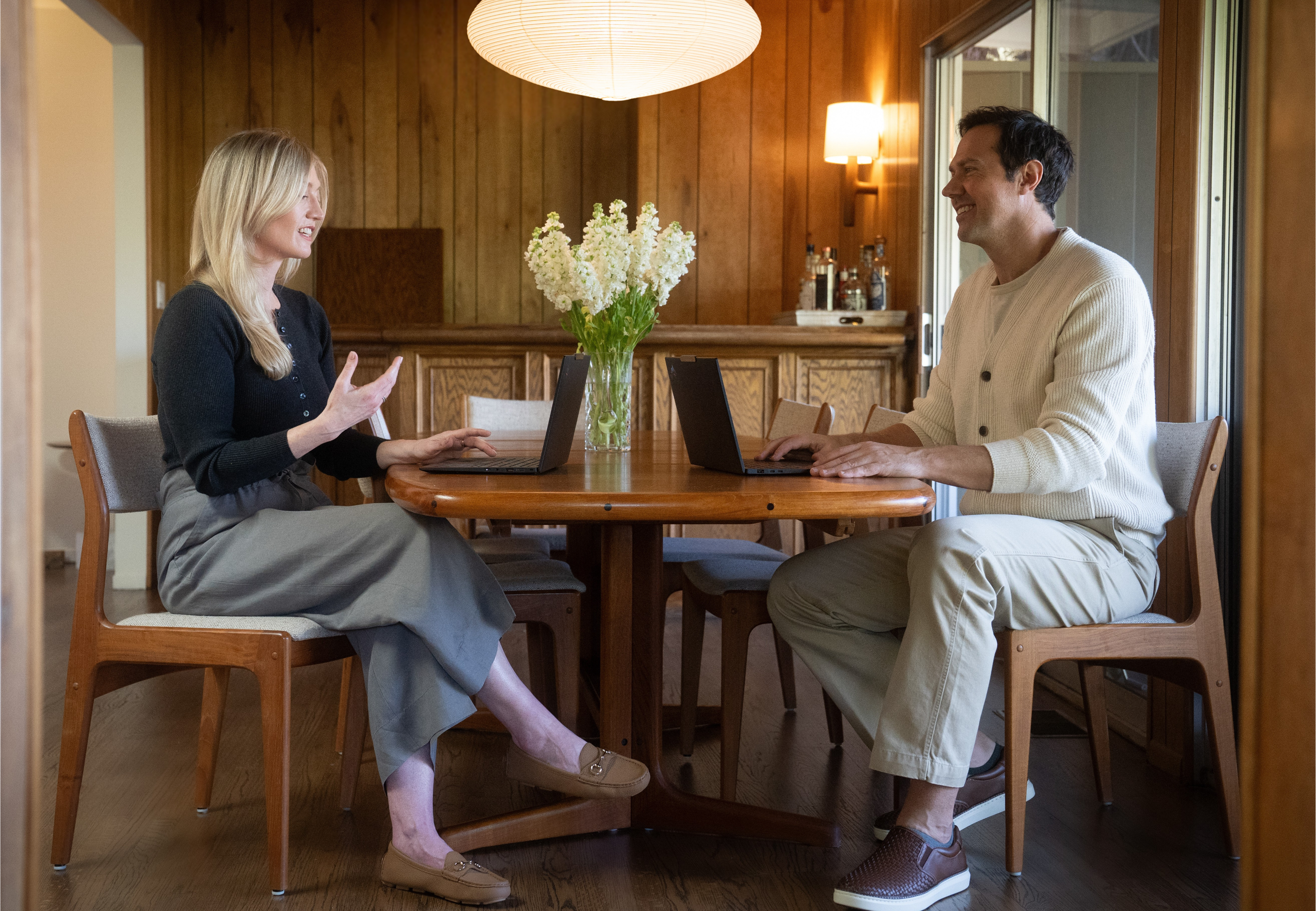 Rebecca Tierney and Chris Koepsel preparing for a divorce consultation