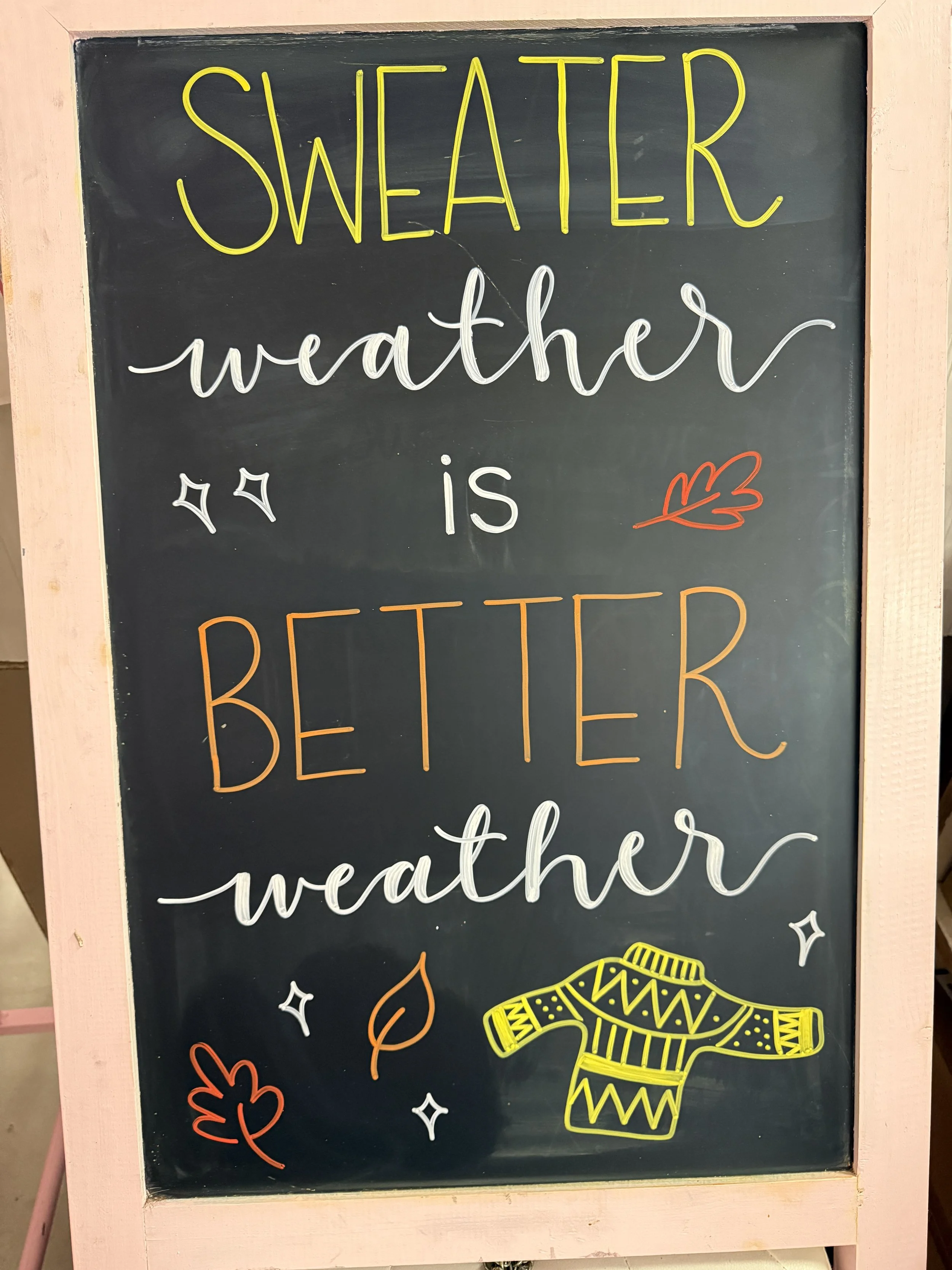 Chalkboard sign for fall weather.