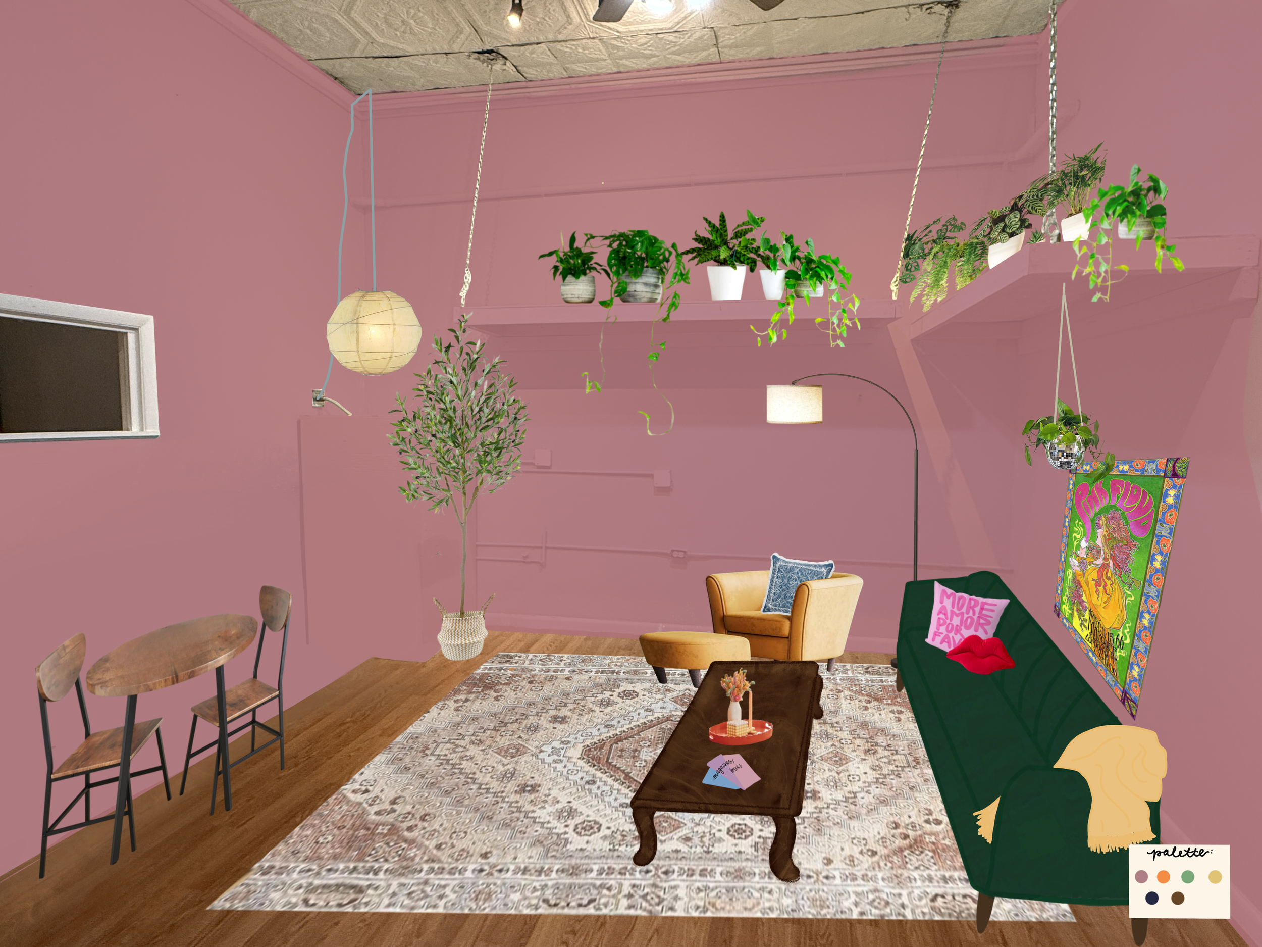 Sketch/render for Carly & Cass Boutique break room.