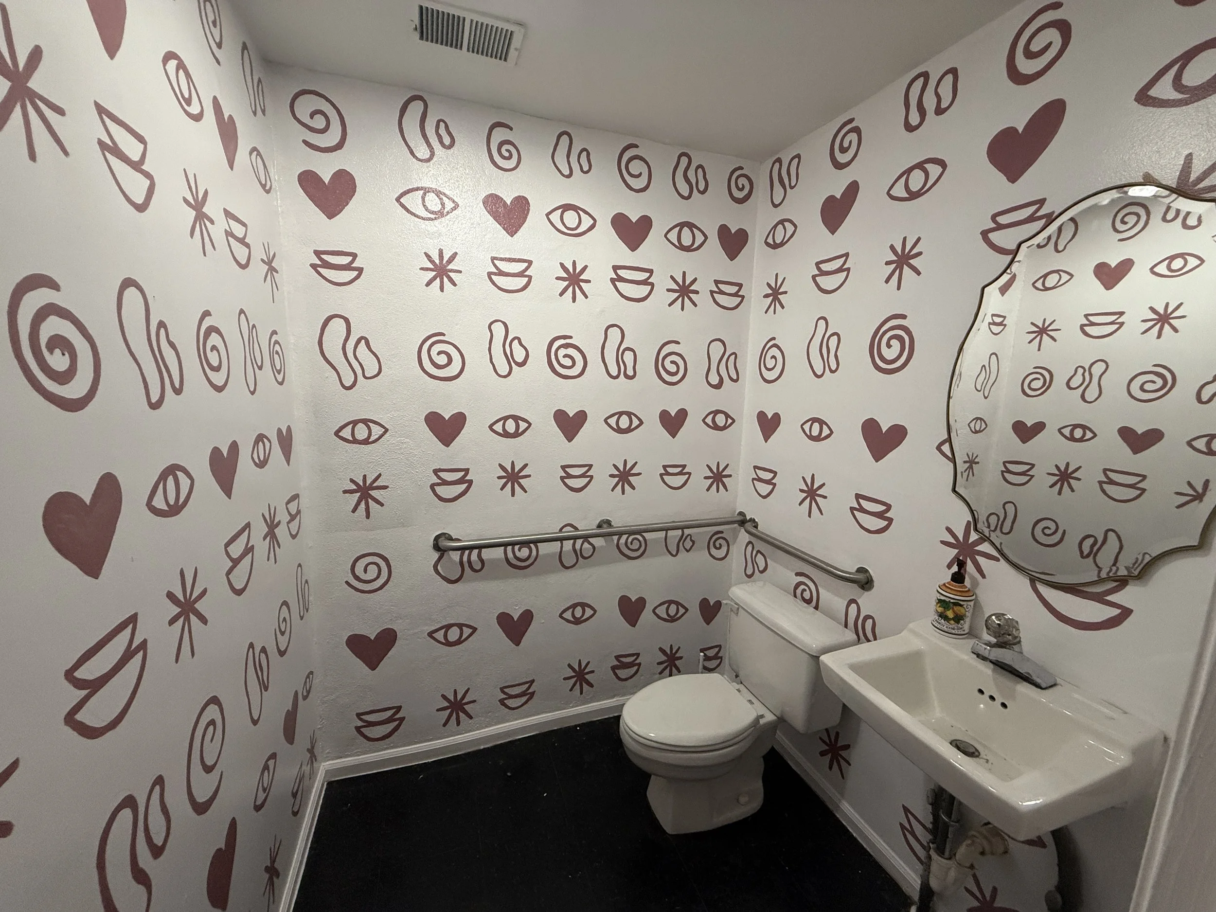 Bathroom mural created for Carly & Cass Boutique staff bathroom.