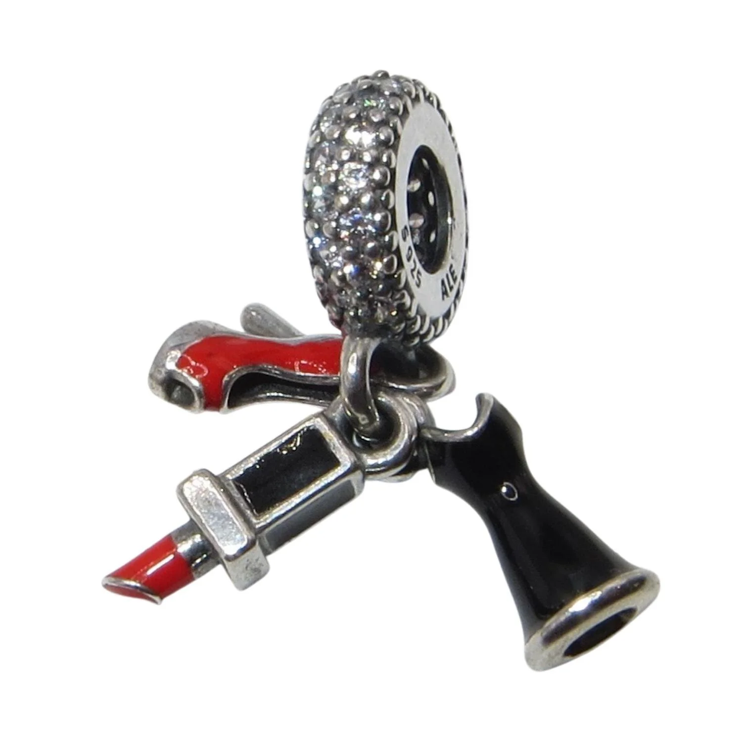 Pandora Glamour Trio Enamel Shoes Lipstick & Dress CZ & SS .925 Charm 792156ENMX