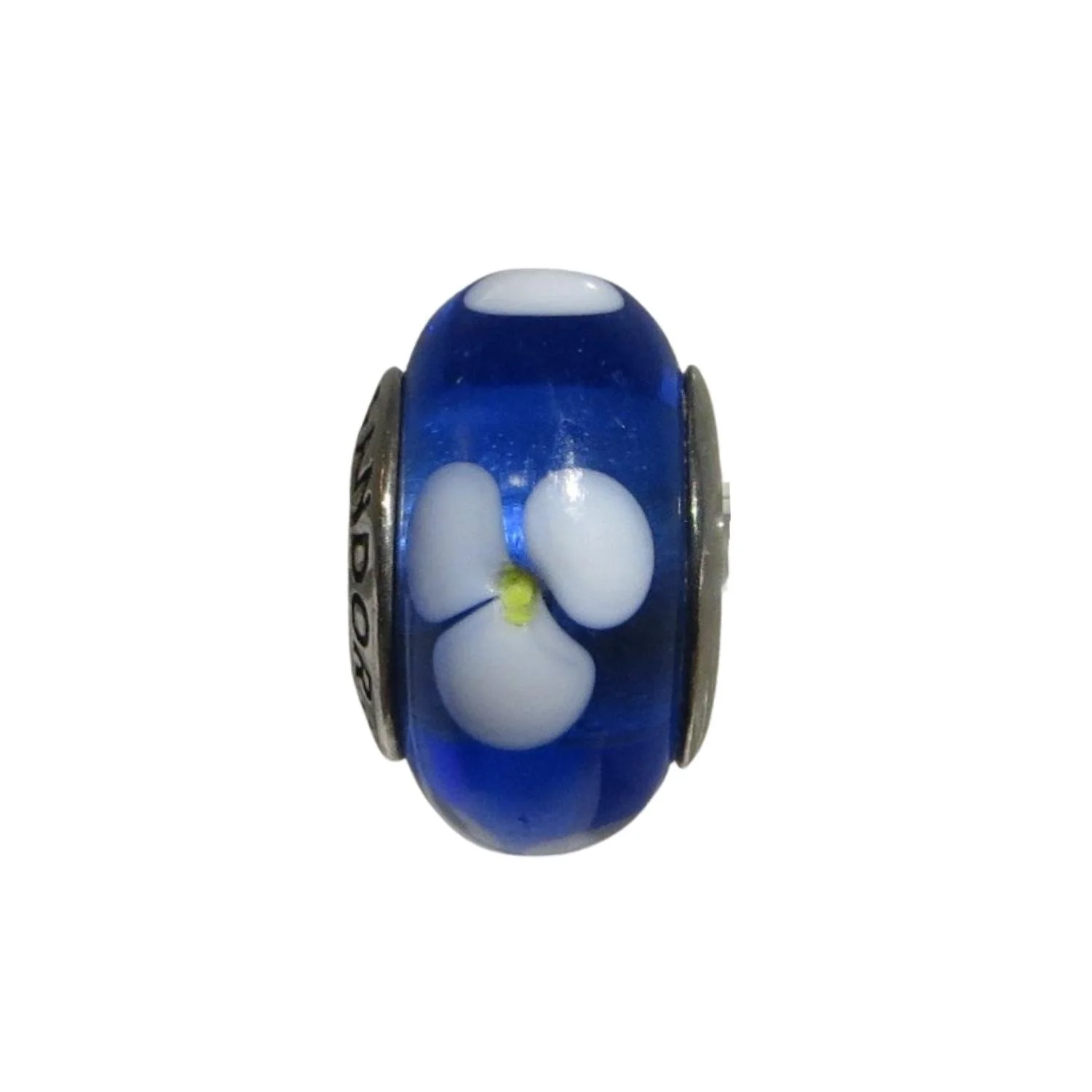 Pandora Blue Flowers Blue & White Murano Glass & SS .925 Charm 790609