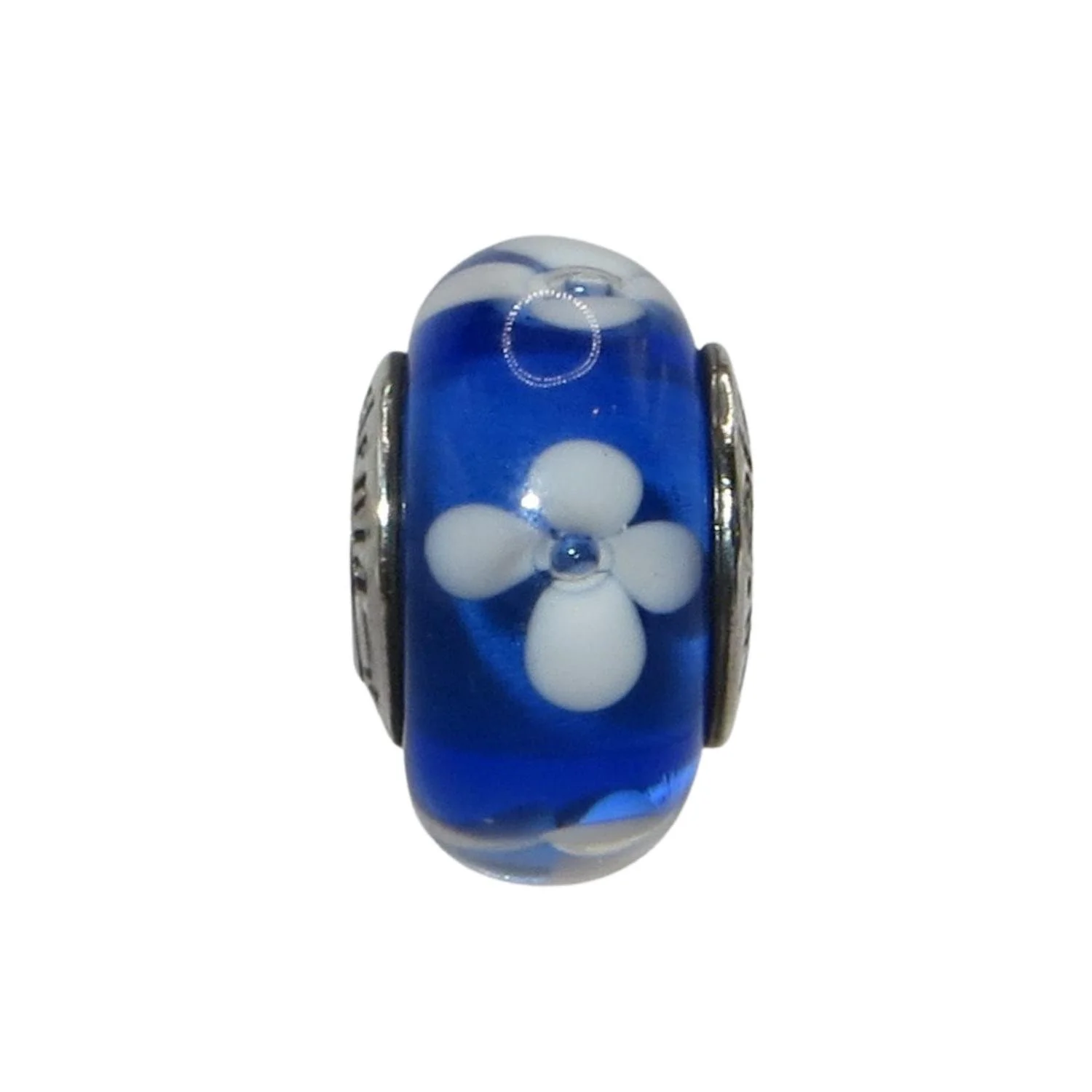 Sislenia Blue with White Flowers Murano Glass & SS .925 Charm 310349