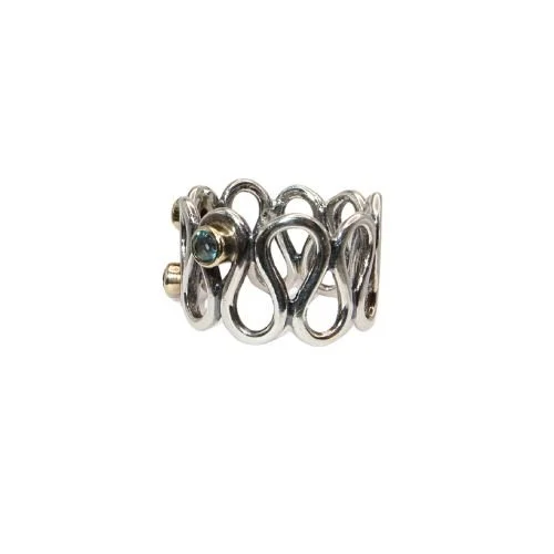 Pandora Infinity Sterling .925 14k Gold & Blue Topaz Ring Size 7 19384TPP Very Rare!!