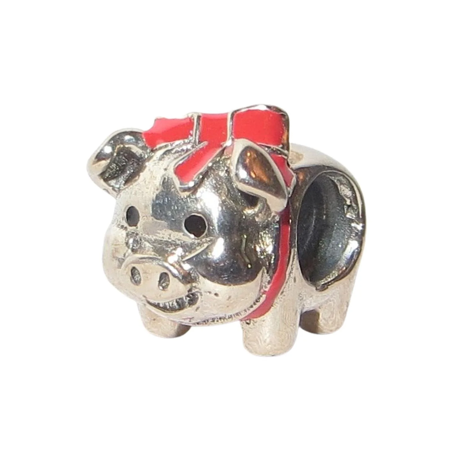 Pandora RARE Lucky Pig/Piggy Bank Red Enamel & SS .925 Charm 791809ENMX