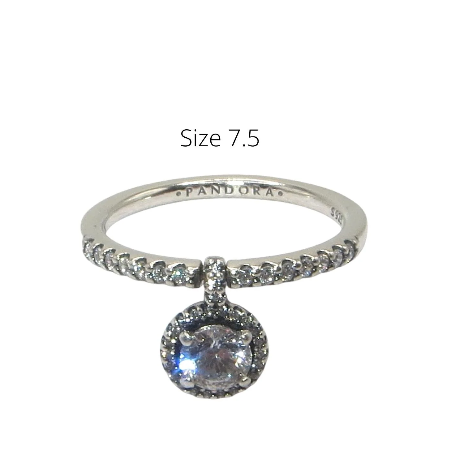 Pandora Dangling Round Sparkle Size 7.5 Clear CZ & SS .925 Stacking Ring 198491C01