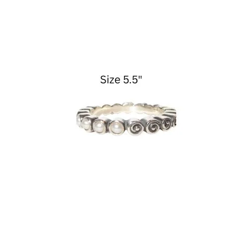 Pandora Small Swirls Ring Size 5.5 Pearl & Sterling Silver .925 190836P