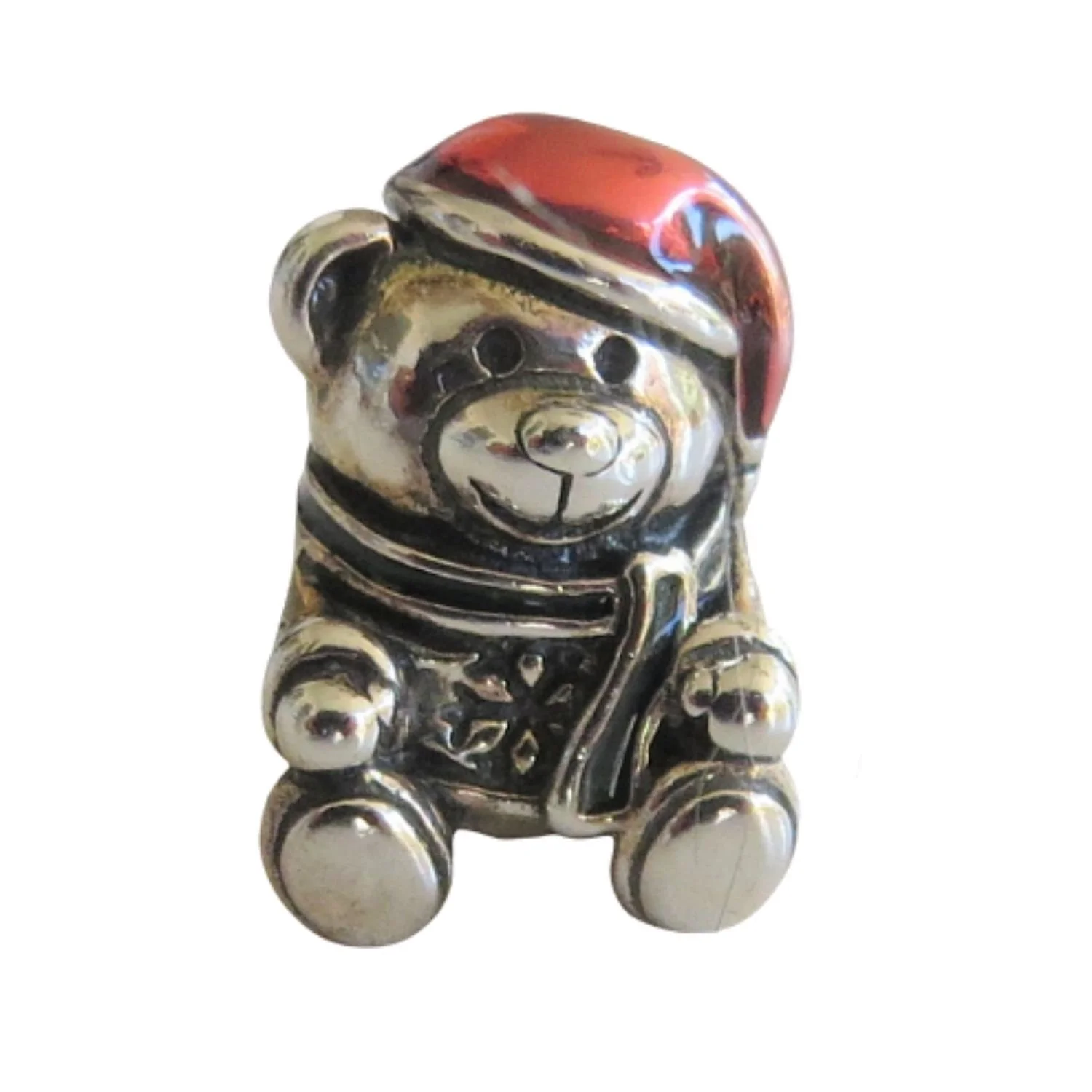 Pandora Christmas Teddy Bear w/Scarf Enamel & SS .925 Charm 791391ENMX