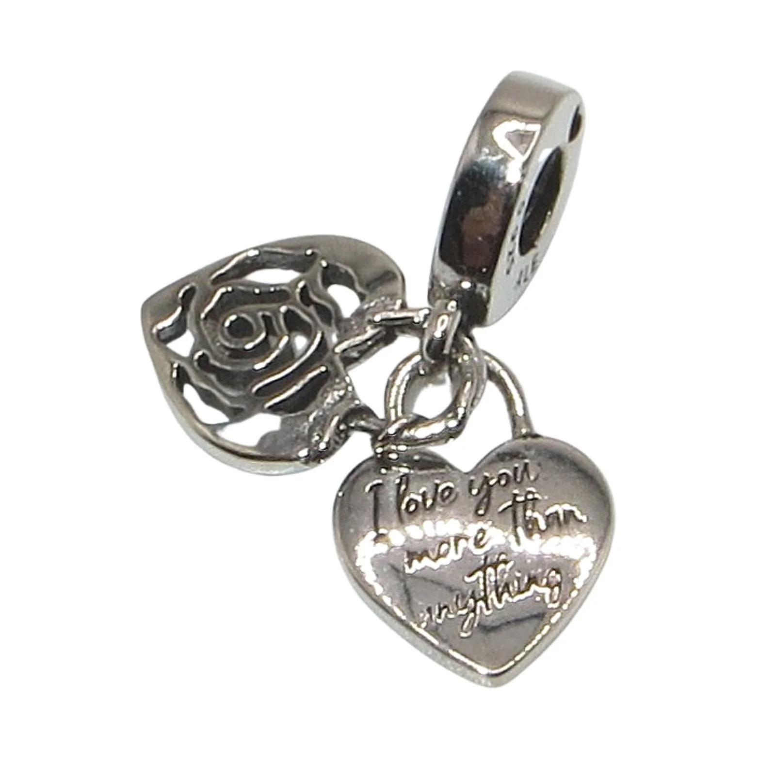 Authentic Rose Heart Love You More Than Anything SS .925 Charm 790086C00