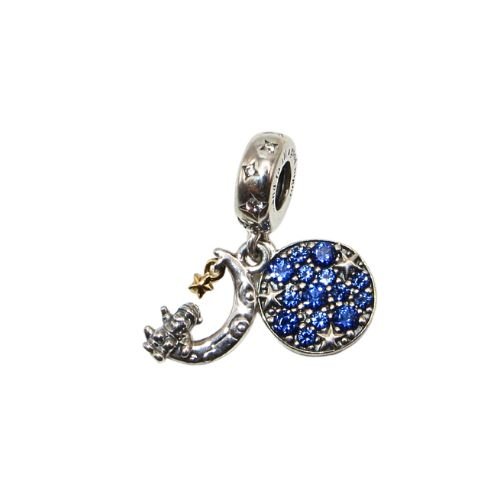 Pandora Christmas Santa on the Moon 14k Gold Blue CZ SS .925 Charm 769648C01