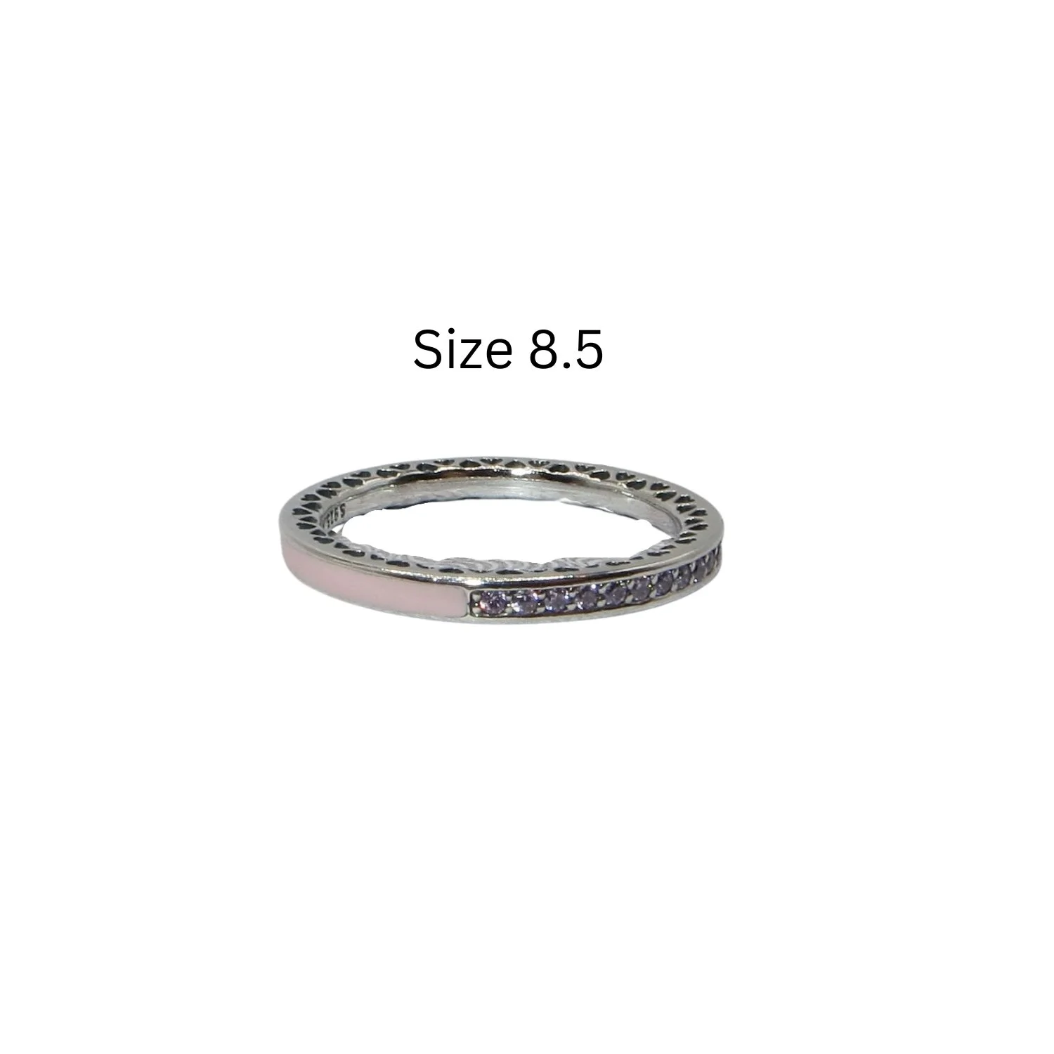 Pandora Hearts of Pandora Size 8.5 SS .925 Pink Enamel Pink CZ Stacking Ring 191011PCZ