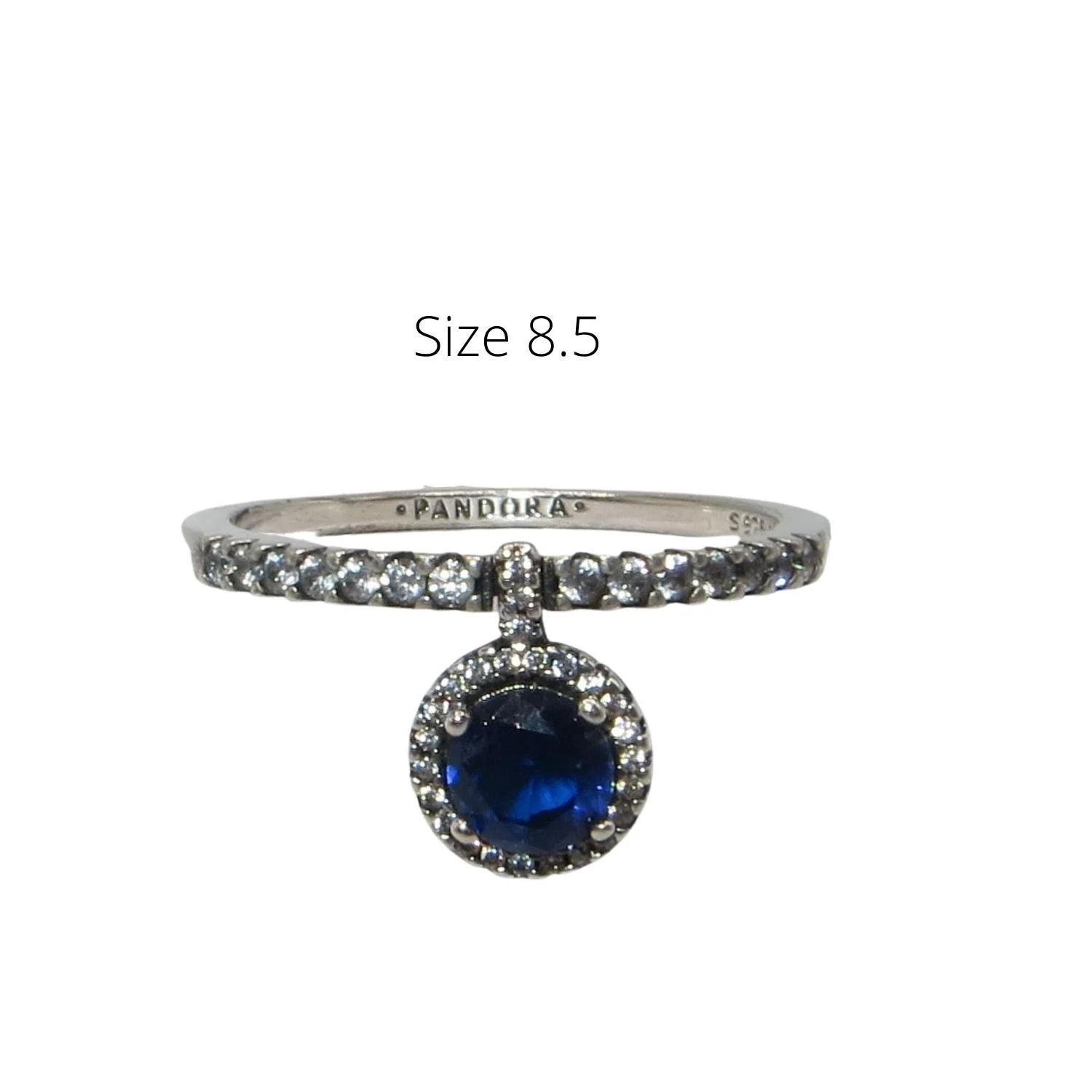 Pandora Dangling Round Sparkle Stacking Ring Size 8.5 Blue/Clear CZ & Sterling Silver .925 198491C01