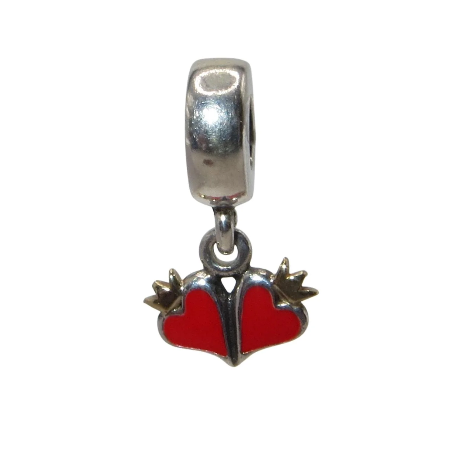 Pandora Crowned Hearts Red Enamel 14k Gold & SS .925 Charm 790434EN09