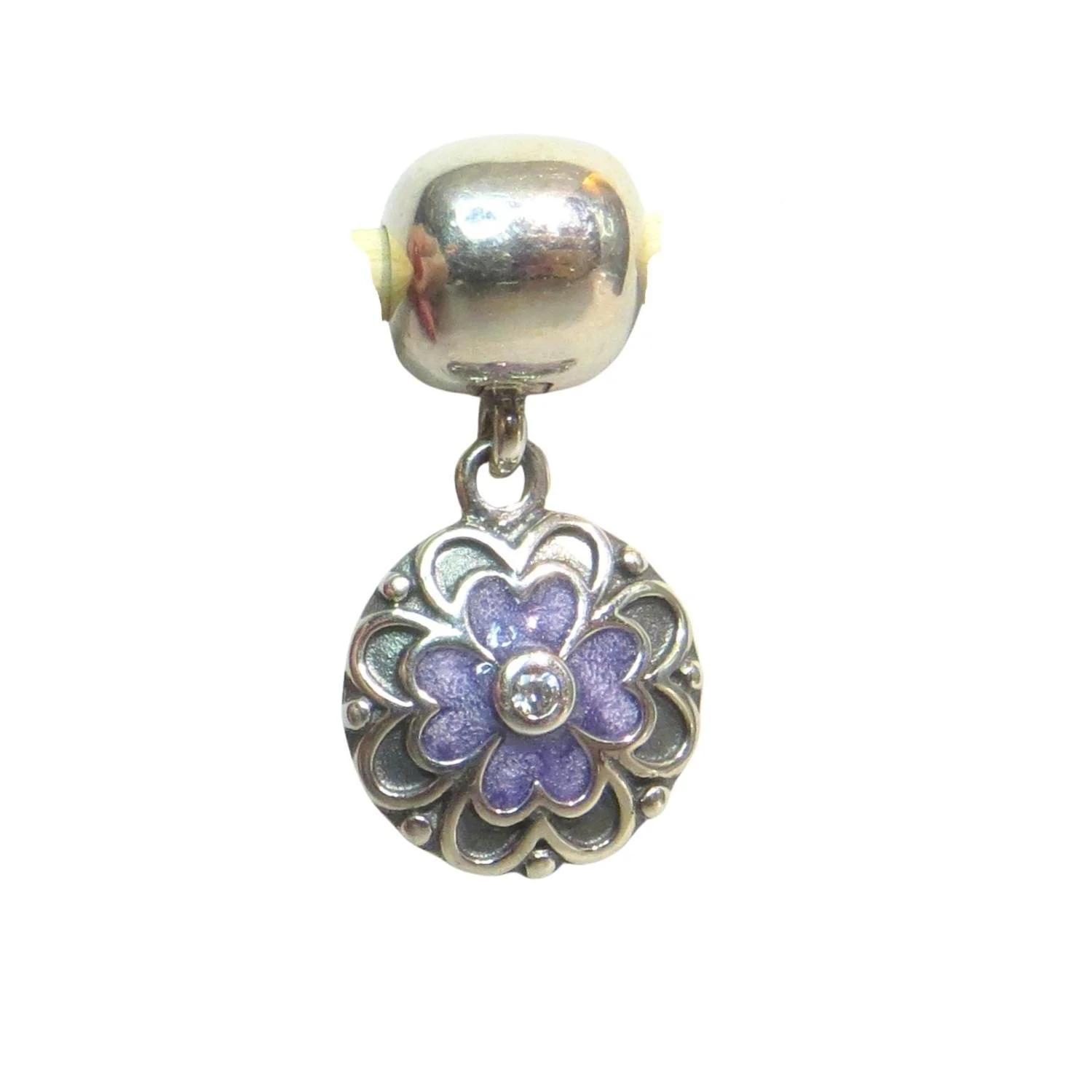 Pandora Dogwood Dangle CZ Lavender Enamel & Sterling Silver .925 Clip Charm 790957LCZ