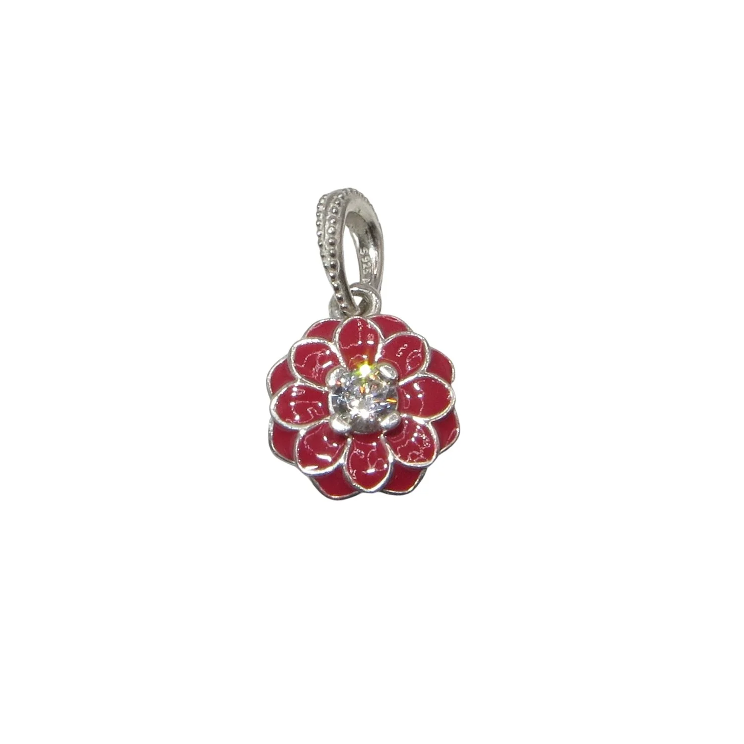 Pandora Oriental Bloom Red Enamel Clear CZ & Sterling Silver .925 Pendant 791829CZ