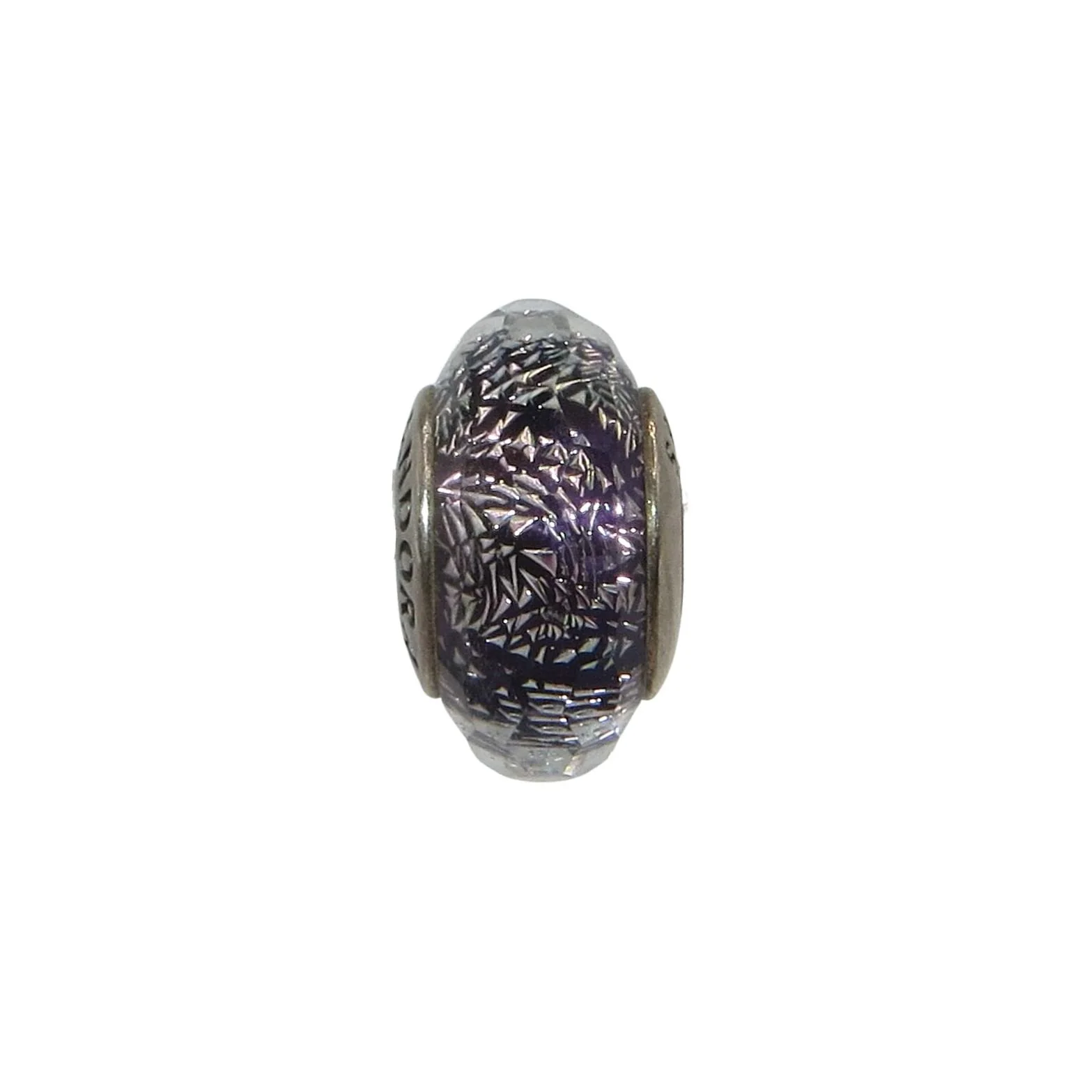 Pandora Iridescent Foil Purple/Black Murano Glass & SS .925 Charm 791663