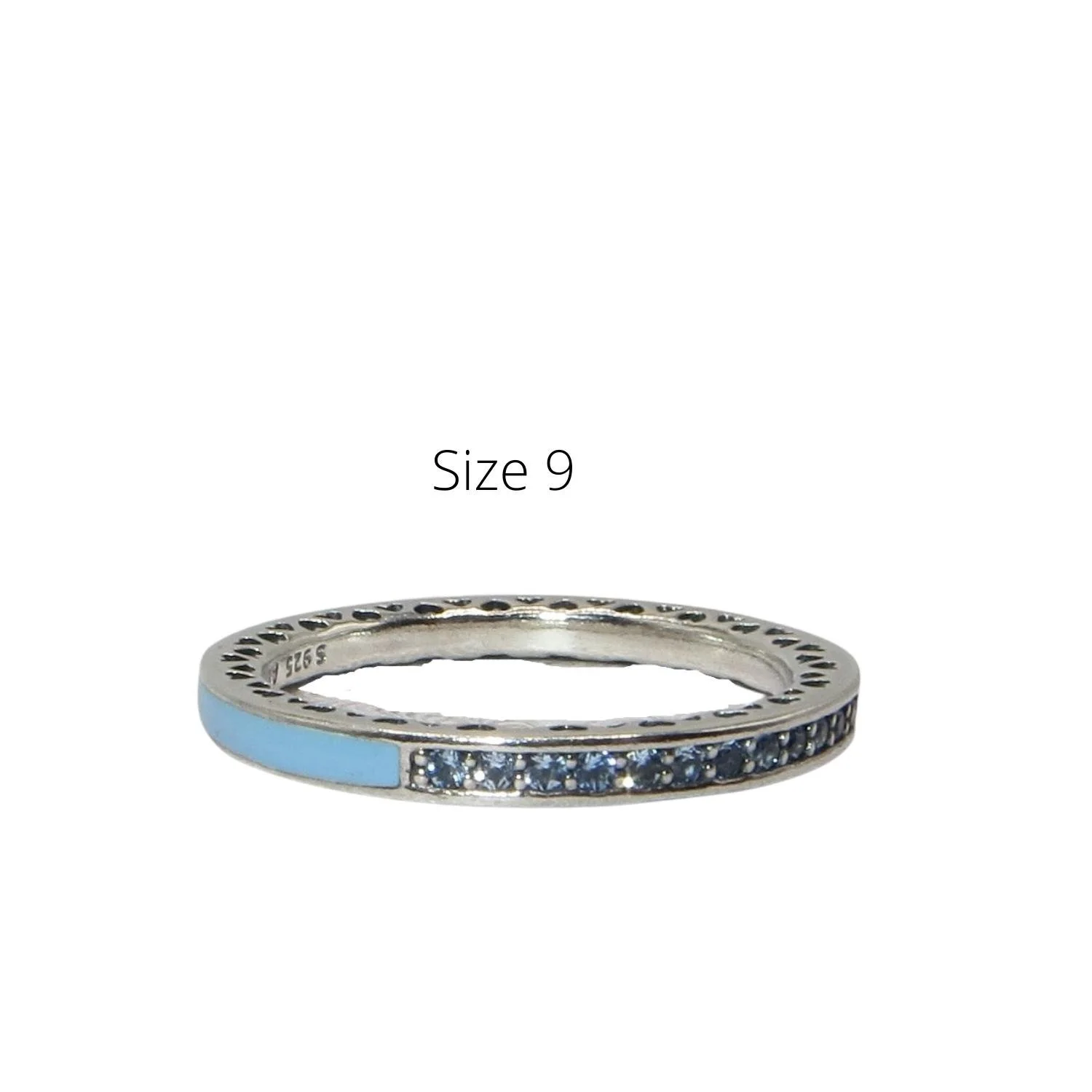 Pandora Hearts of Pandora Size 9 Air Blue .925 Enamel CZ Stack Ring 191011SSS