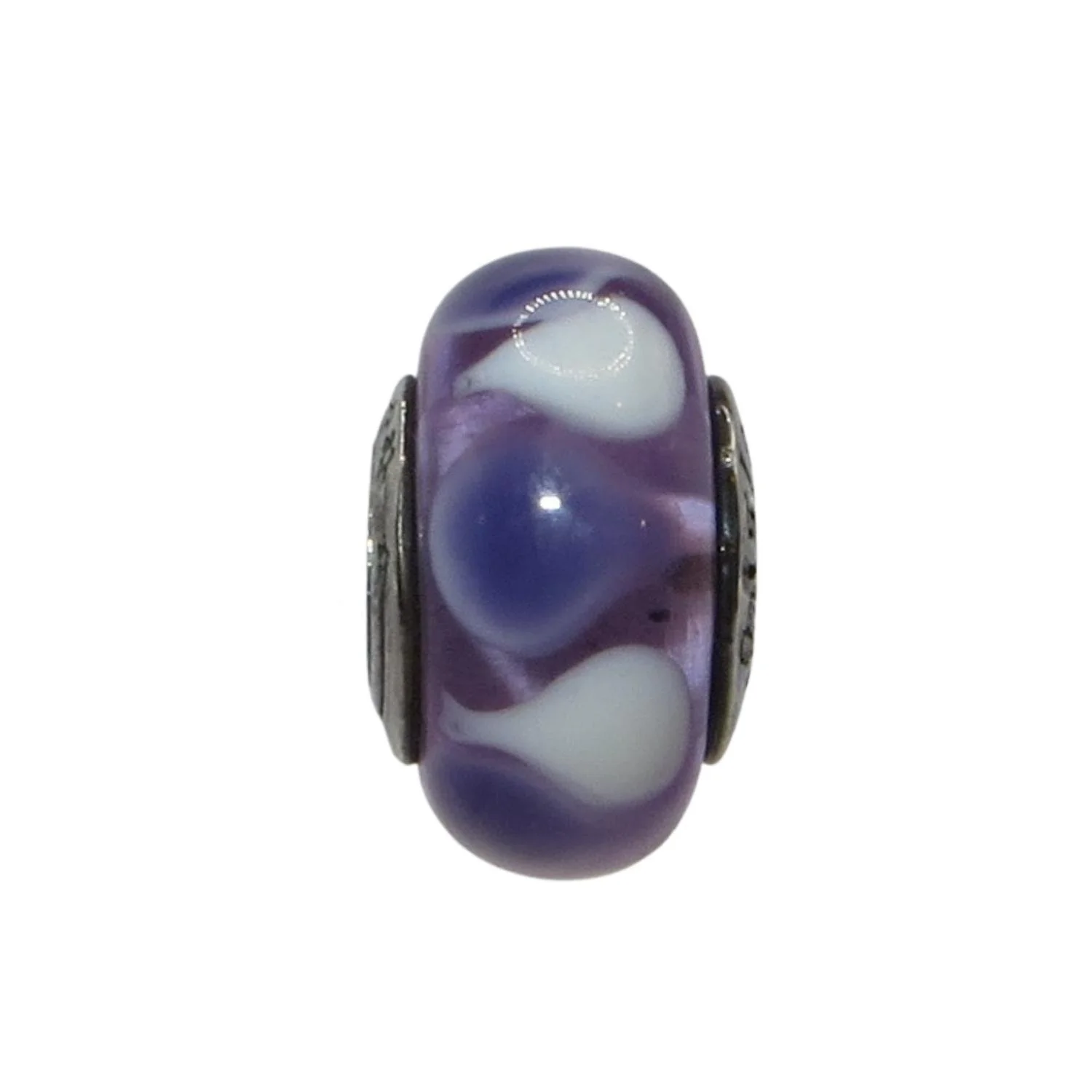 Sislenia Purple and White Swirls Murano Glass & SS .925 Charm 310390
