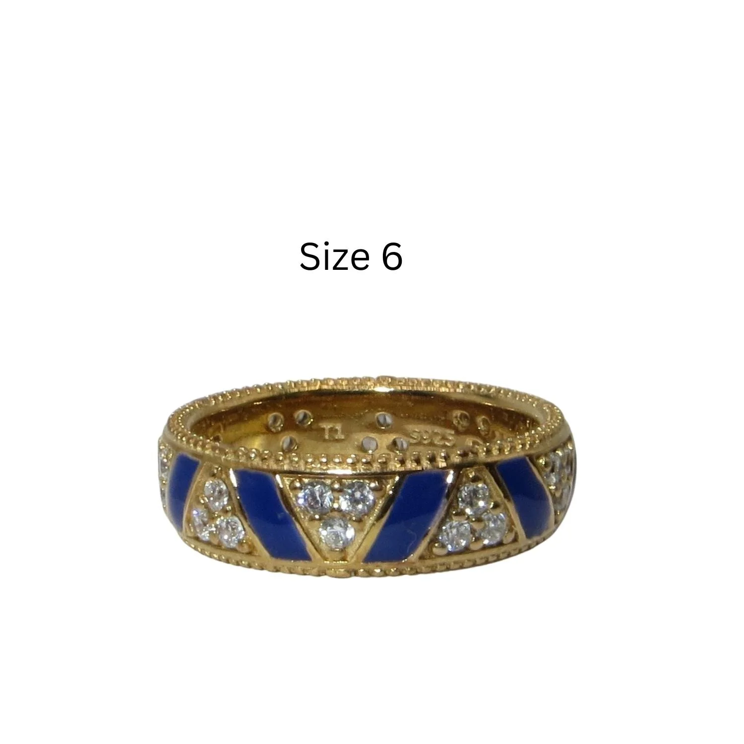 Pandora Exotic Stones & Stripes Size 6 Blue Enamel/Clear CZ/SHINE Ring 168057CZ
