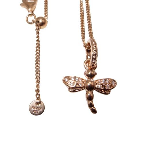 Pandora Dragonfly 14k Rose Gold Plated CZ & SS 23" Pendant Necklace 388803C01
