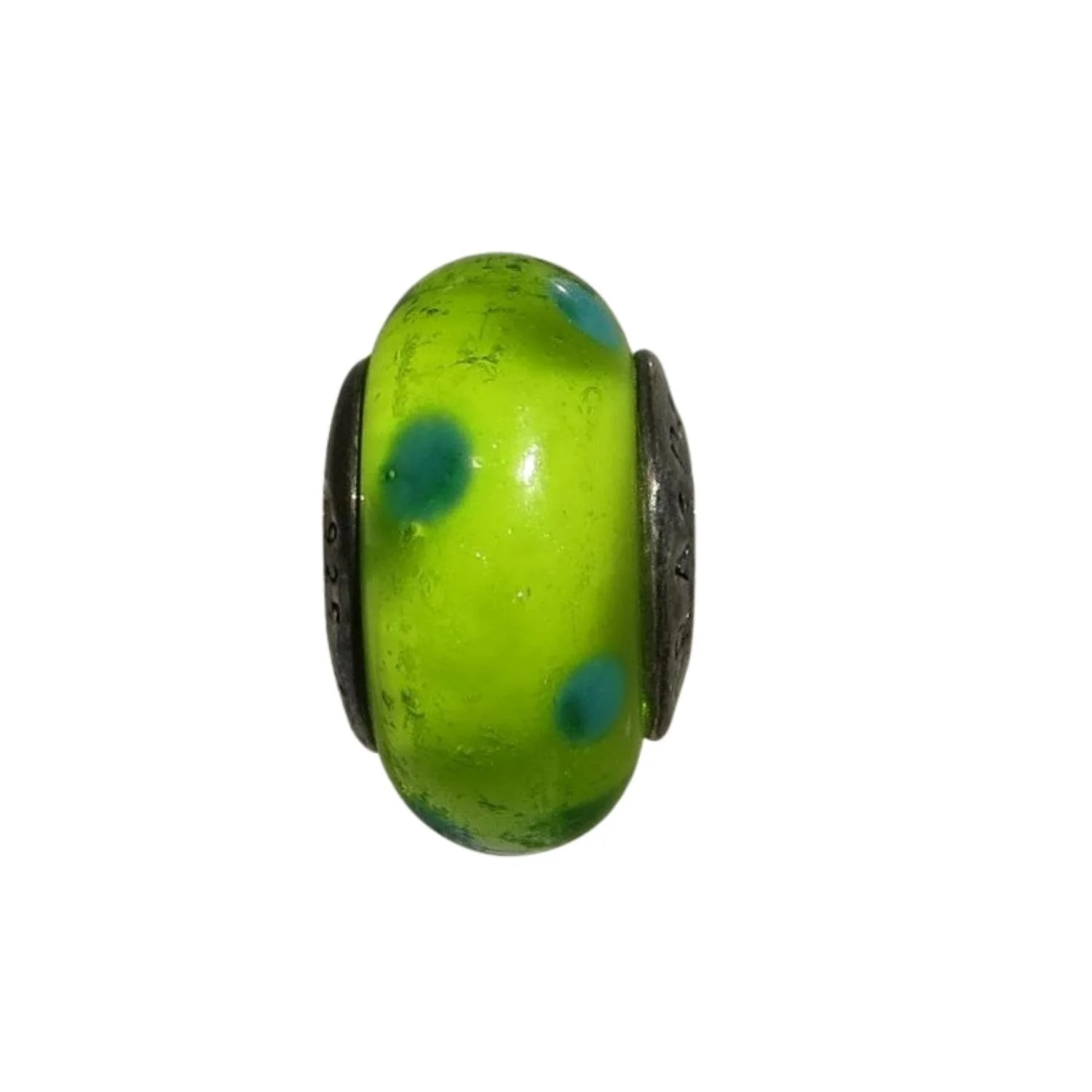 Pandora Polka Dots Neon Green & Yellow Murano Glass & SS .925 Charm 790613