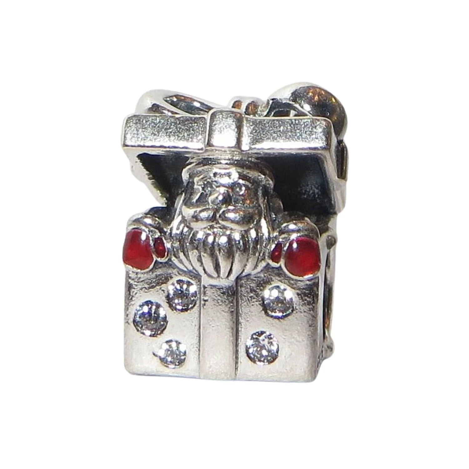 Pandora Christmas Santa in a Present Red Enamel Clear CZ .925 Charm 798470C01