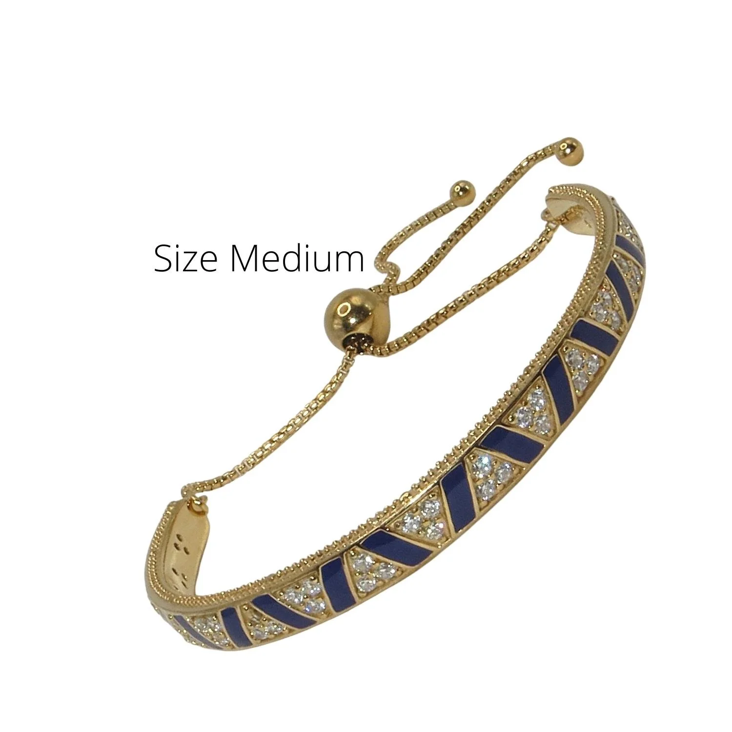 Pandora SHINE Stones & Stripes Bolo Blue/Clear CZ Bracelet Size Medium SS .925 568051CZ2