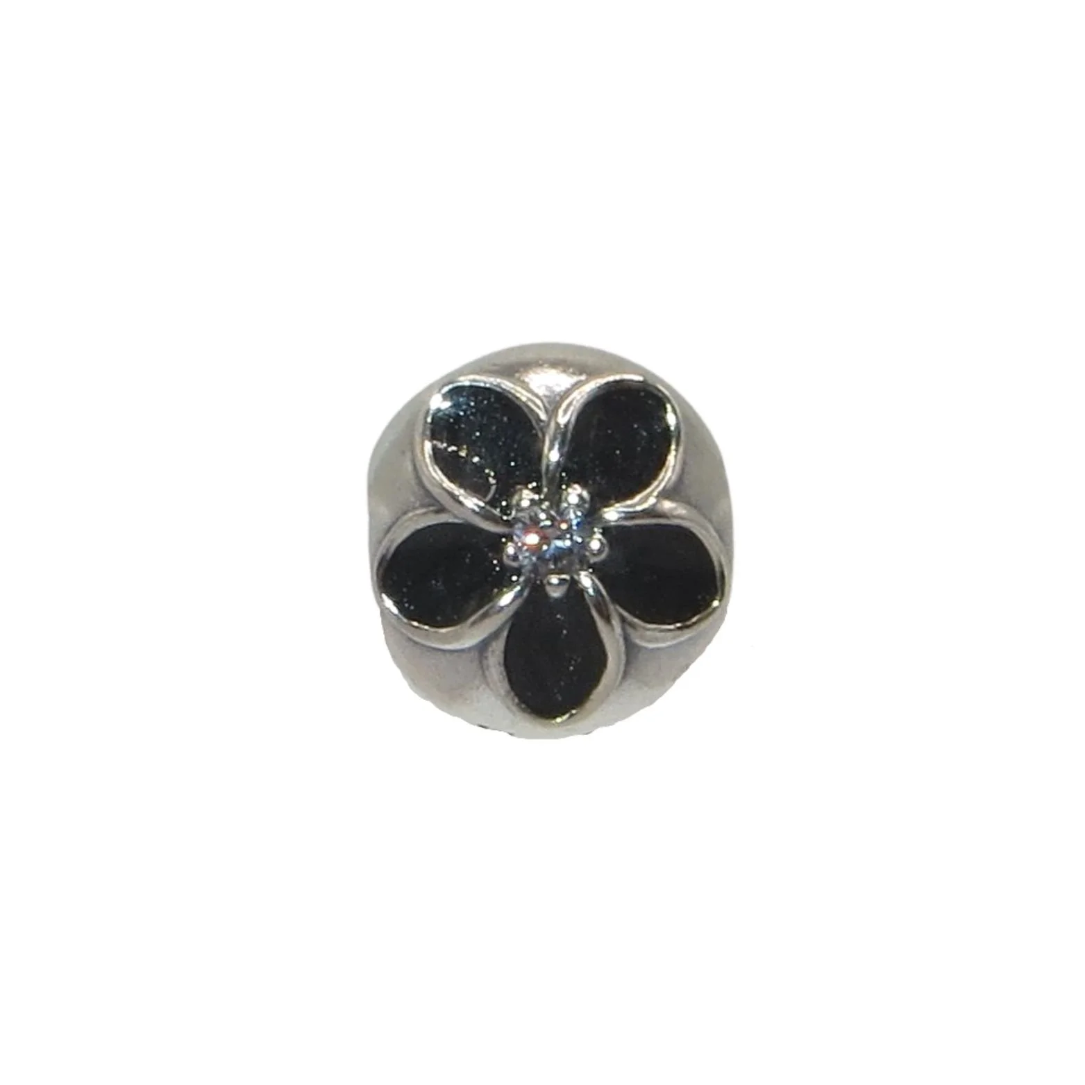 Pandora Mystic Floral Black Enamel Clear CZ & Sterling Silver .925 Clip Charm 791408CZ