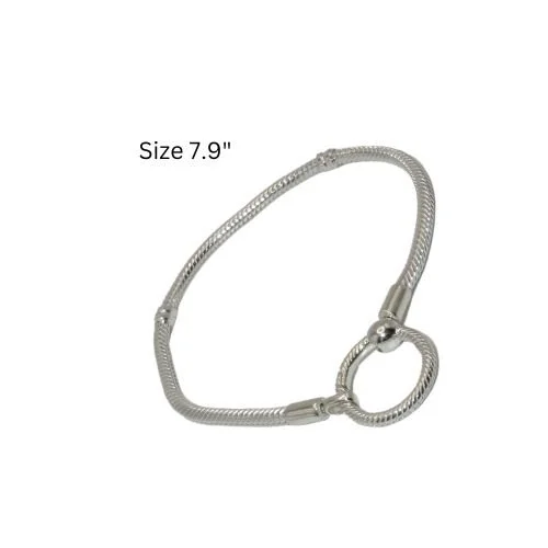 Pandora Snake Chain T-Bar Charm Bracelet 2 Station Sterling Silver 7.9" 599082