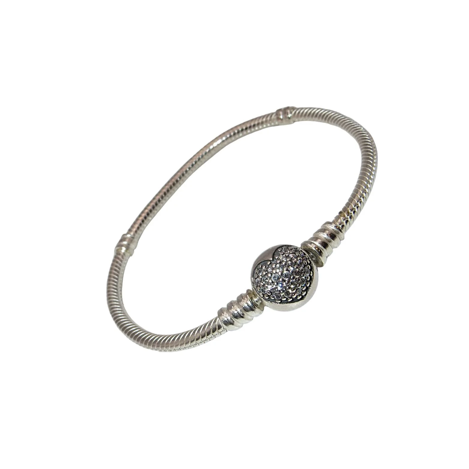 Pandora Sparkling Heart CZ Clasp Charm Bracelet 2 Station 7.1" Sterling .925 590743CZ