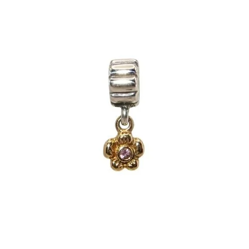 Pandora Flower Dangle Pink Sapphire Daisy Sterling .925 & 14k Gold Charm 790372PSA