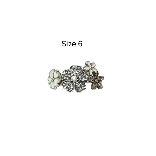 Pandora Shimmering Flower Bouquet Ring Size 6 Enamel, CZ & Sterling Silver .925 190984CZ