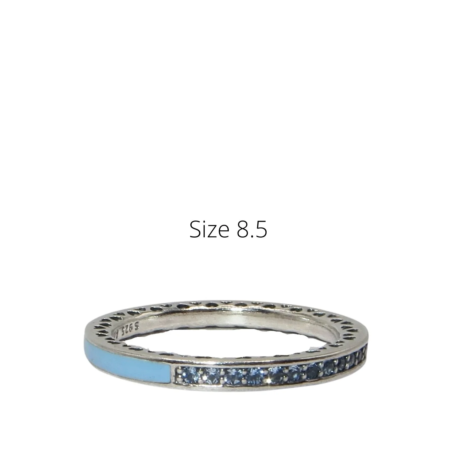 Pandora Hearts of Pandora Size 8.5 Air Blue .925 Enamel CZ Stack Ring 191011SSS
