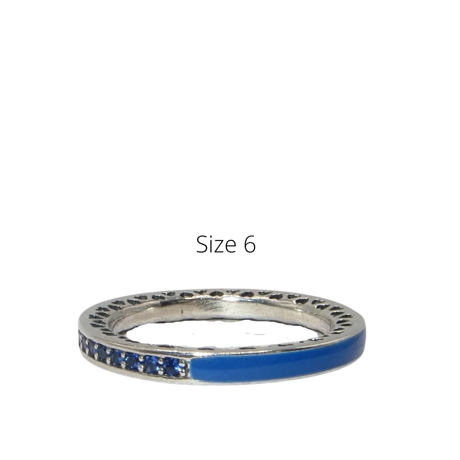 Pandora Hearts of Pandora Size 6 Princess Blue SS .925 Enamel CZ Ring 191011NCB